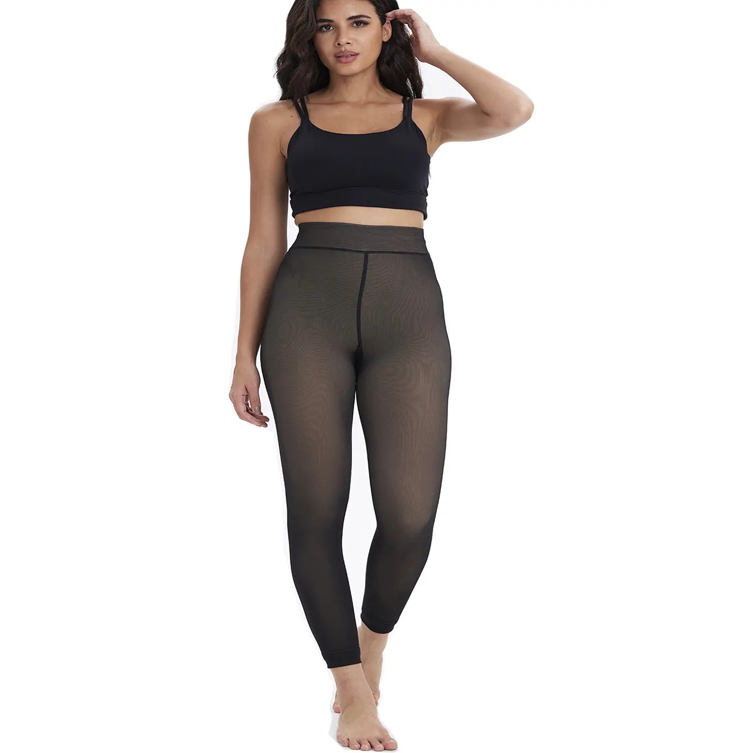 Women's Fake Sheer Thermal Tights, Fleece Lined High Stretch Warm Pantyhose, Minimalist Slim Thick Leggings for Winter Dress Daily Wear
