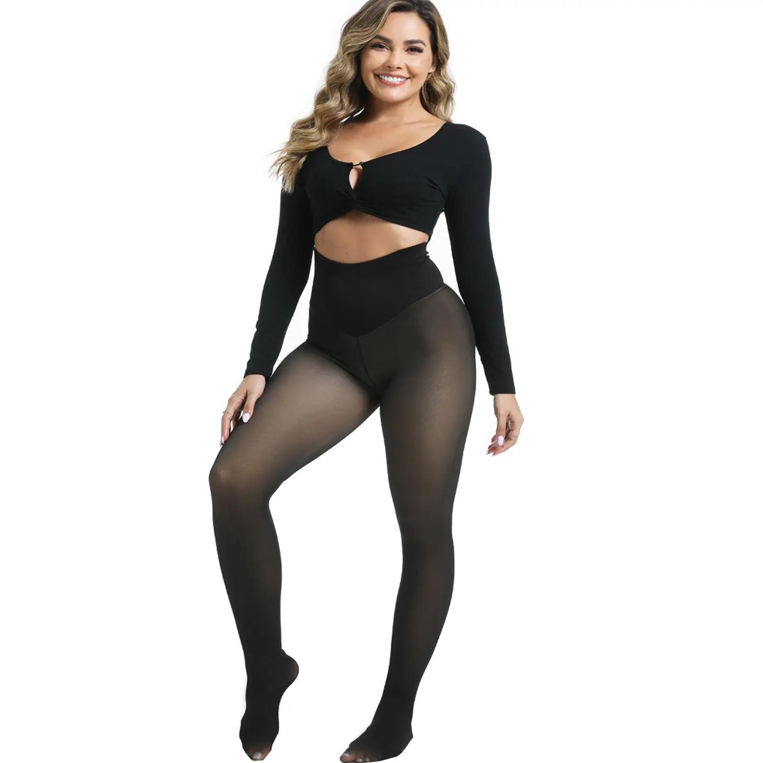 Women's Fake Sheer Thermal Tights, Fleece Lined High Stretch Warm Pantyhose, Minimalist Slim Thick Leggings for Winter Dress Daily Wear