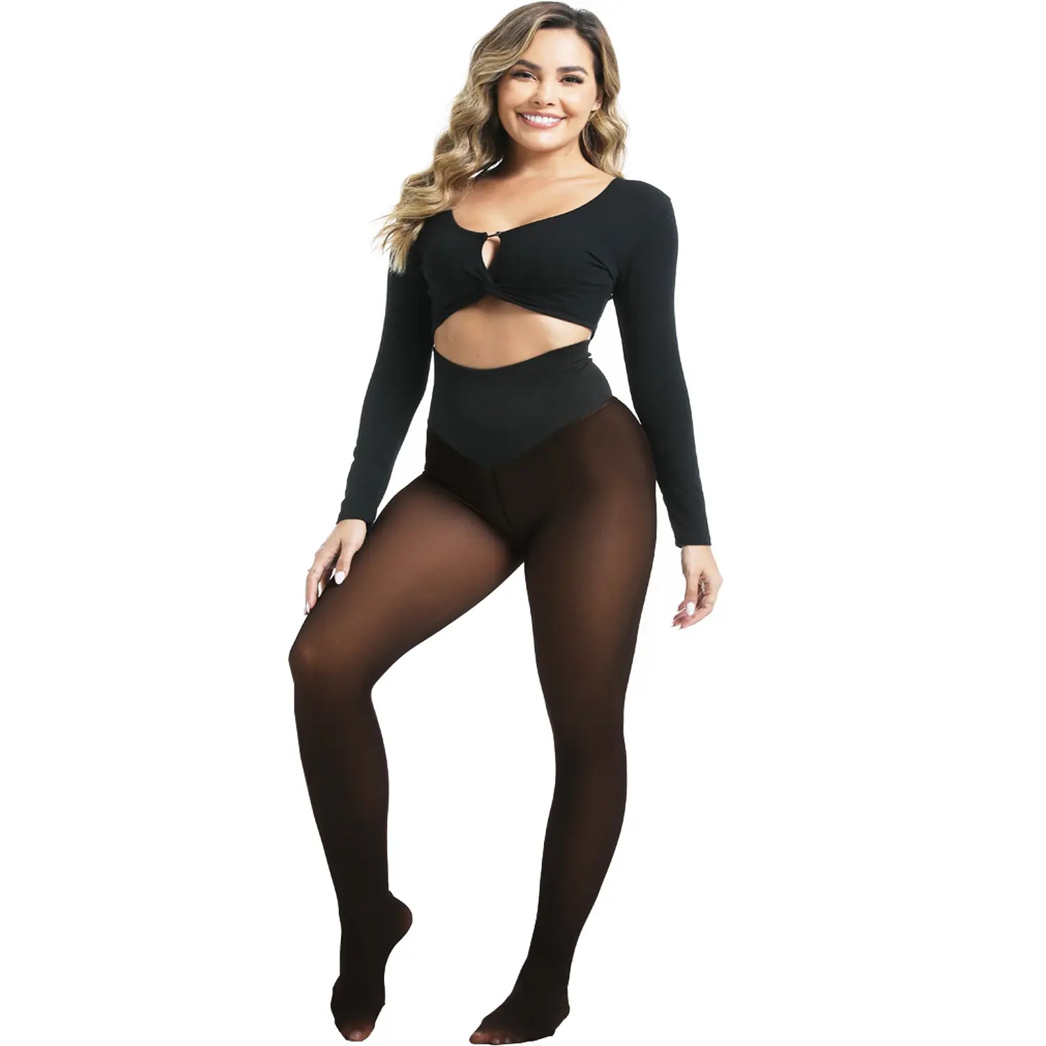 Women's Fake Sheer Thermal Tights, Fleece Lined High Stretch Warm Pantyhose, Minimalist Slim Thick Leggings for Winter Dress Daily Wear