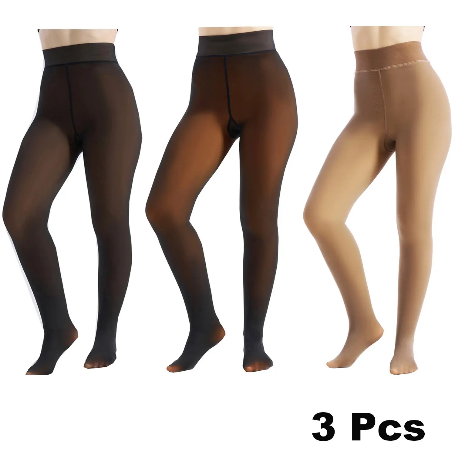 Women's Fake Sheer Thermal Tights, Fleece Lined High Stretch Warm Pantyhose, Minimalist Slim Thick Leggings for Winter Dress Daily Wear