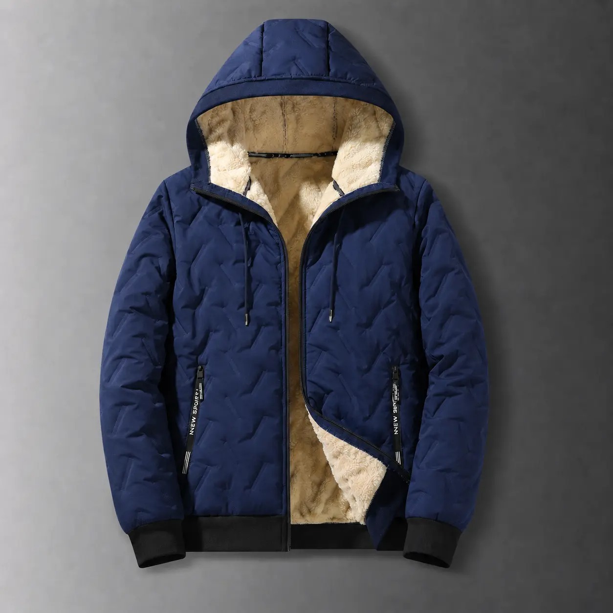 Men's Solid Baggy Fleece Lined Winter Jacket, Casual Hooded Windproof Full Zip Long Sleeve Outerwear for Outdoor Commute