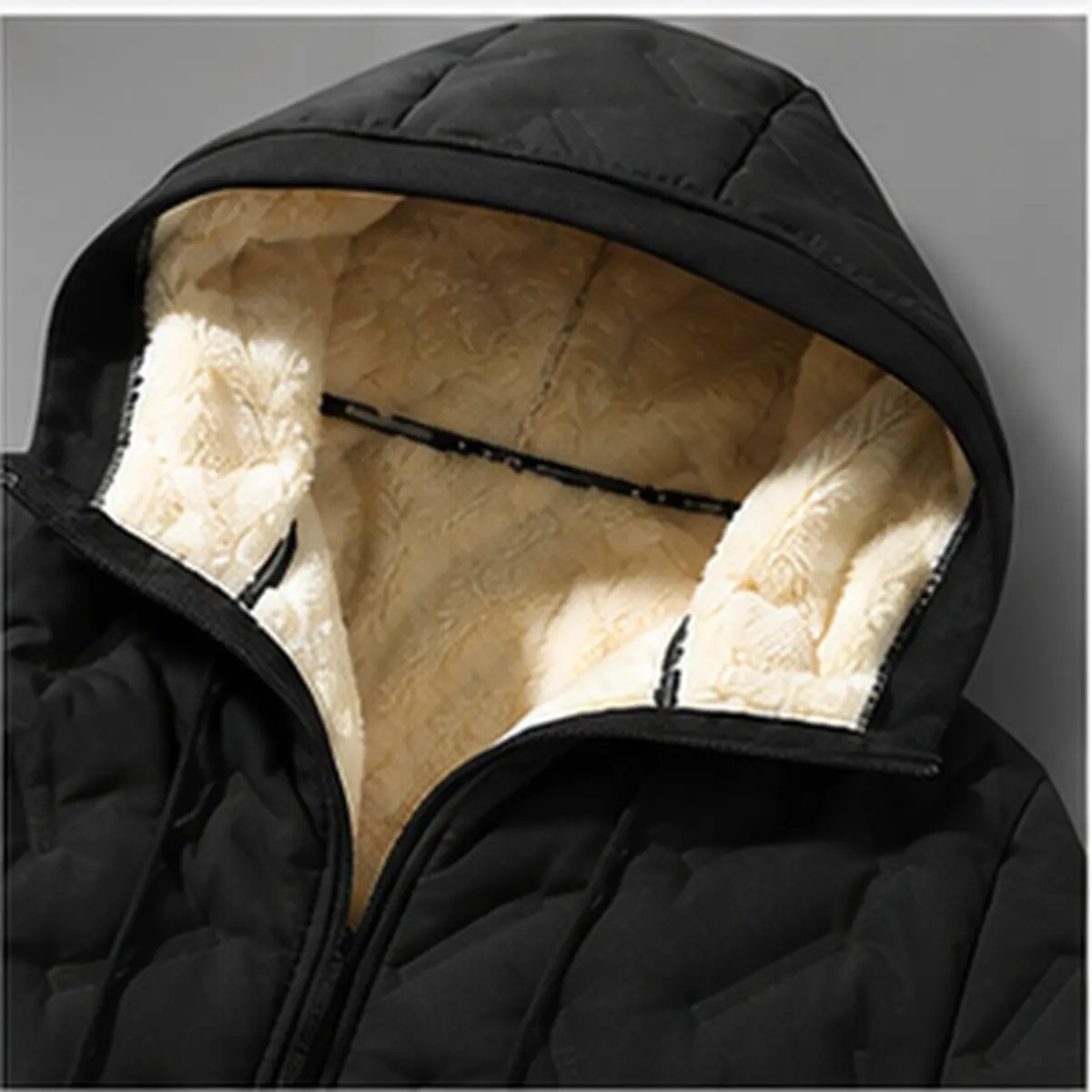 Men's Solid Baggy Fleece Lined Winter Jacket, Casual Hooded Windproof Full Zip Long Sleeve Outerwear for Outdoor Commute