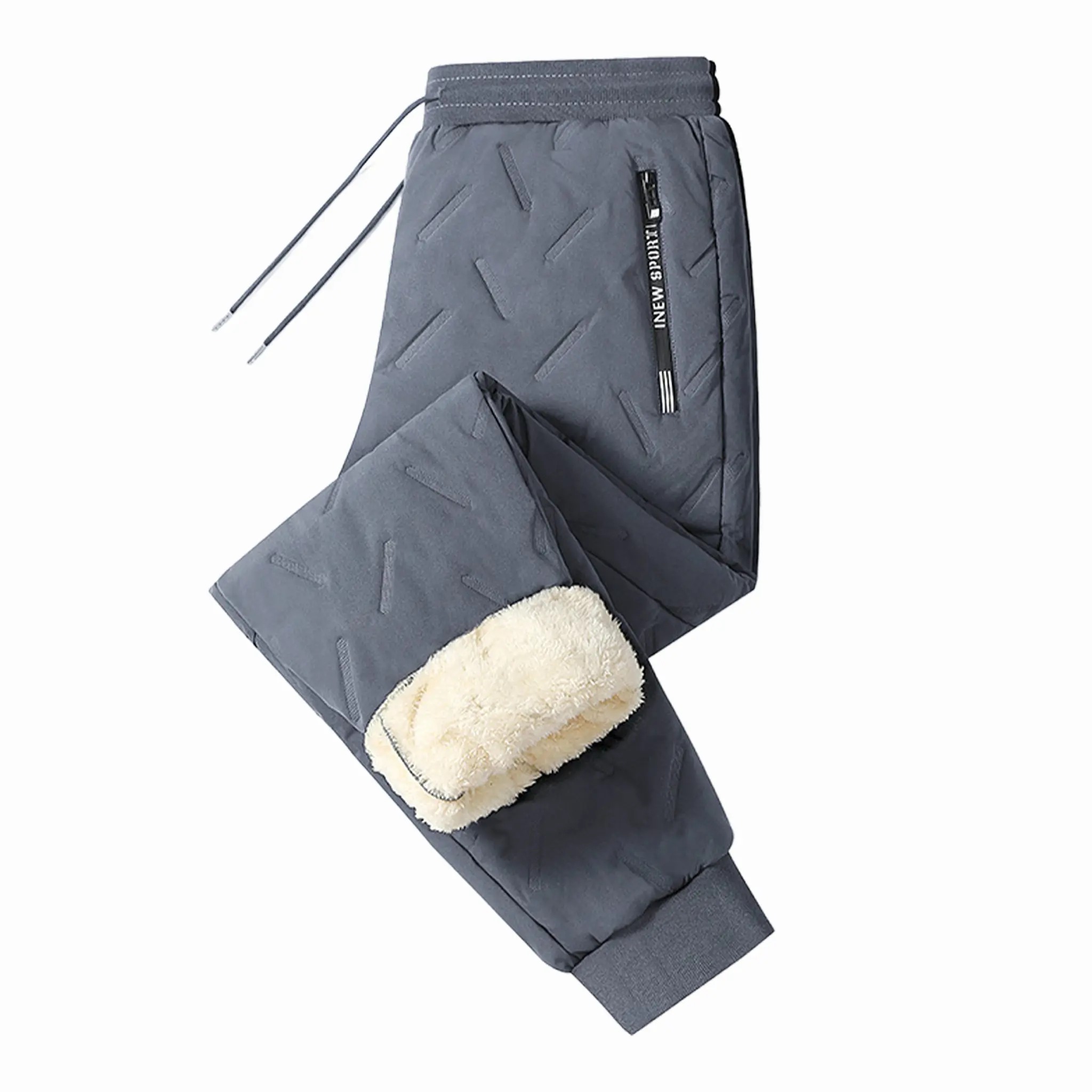 Men's Thick Sherpa Lined Thermal Pants, High Waist High Stretch Windproof Cold Resistant Solid Casual Sports Pants 