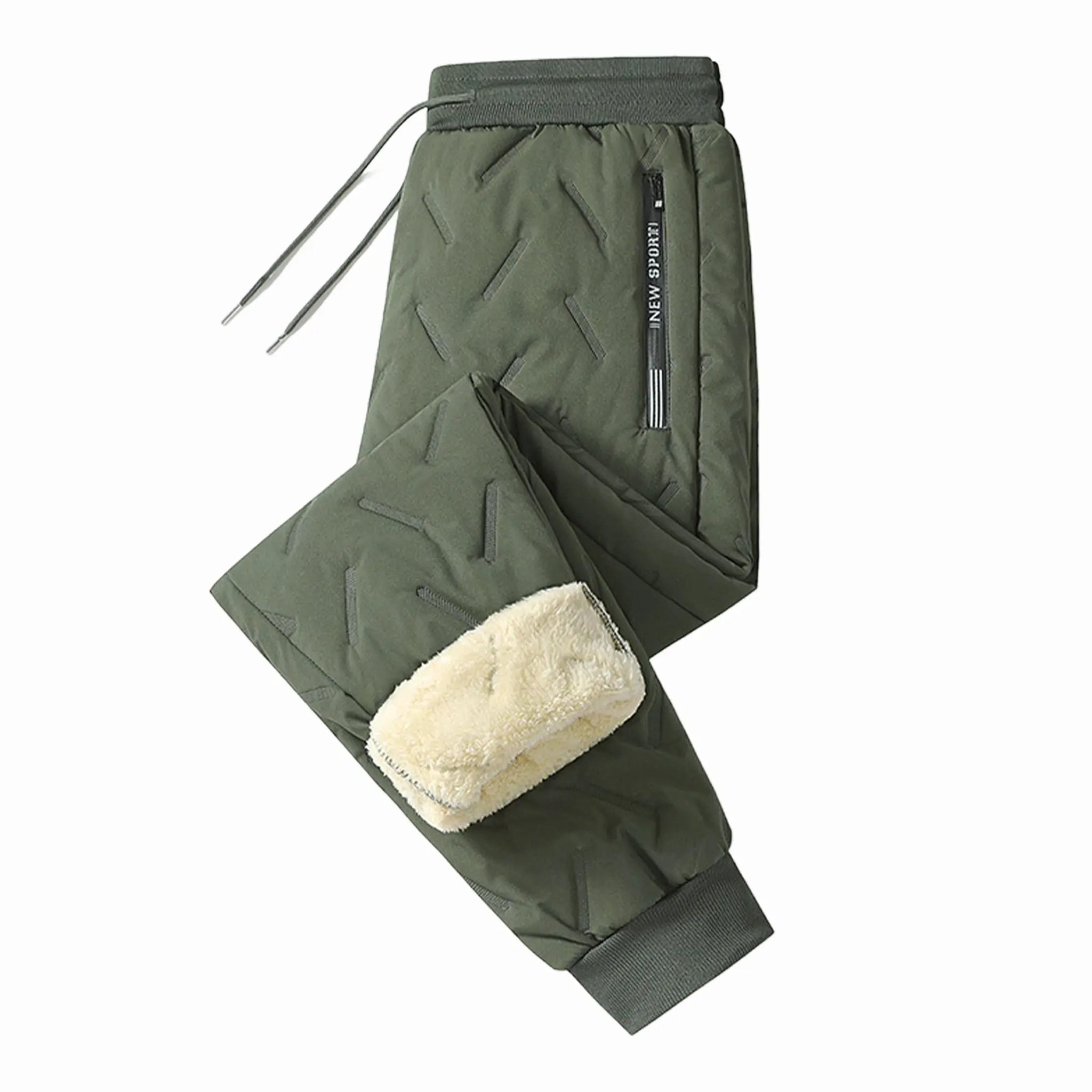 Men's Thick Sherpa Lined Thermal Pants, High Waist High Stretch Windproof Cold Resistant Solid Casual Sports Pants 