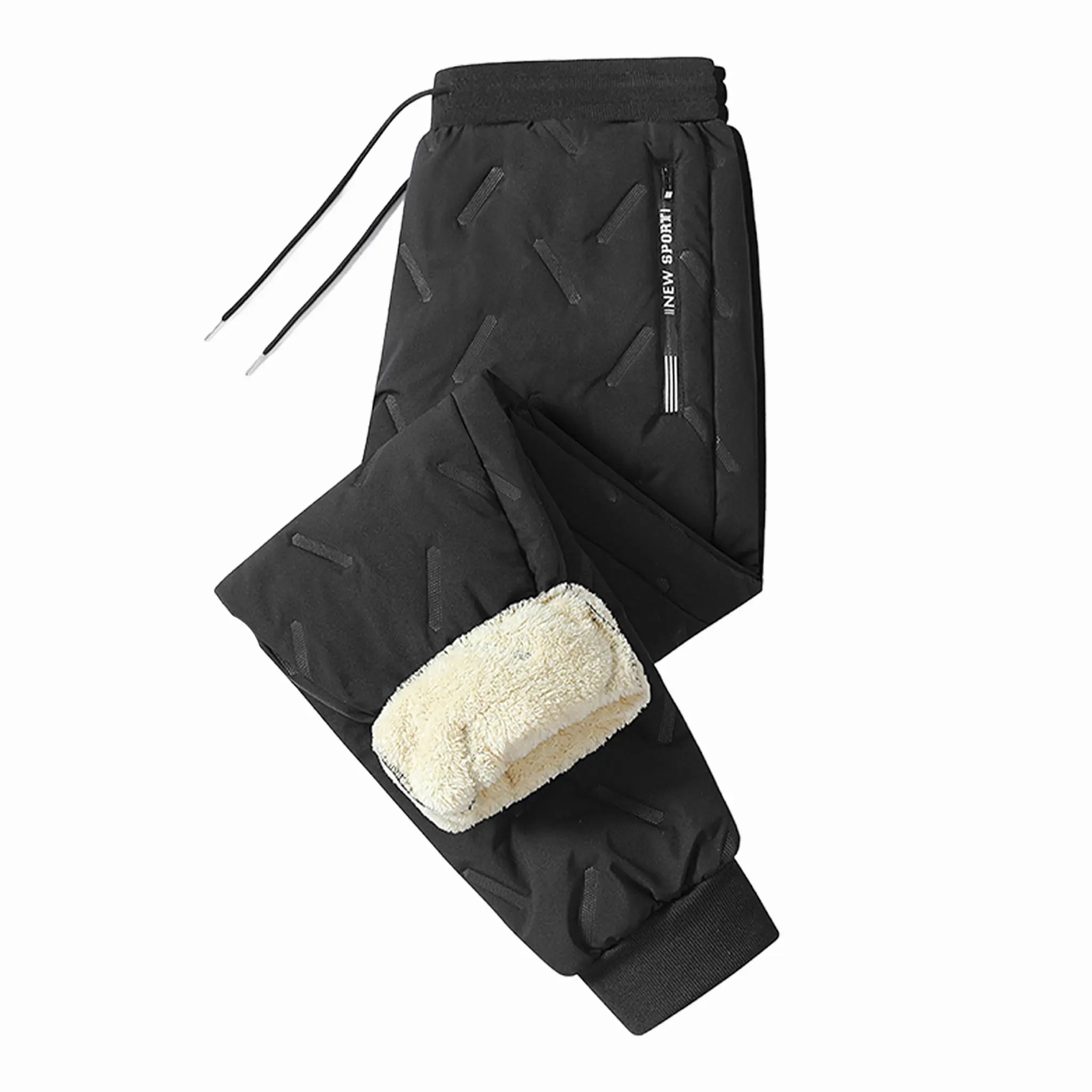 Men's Thick Sherpa Lined Thermal Pants, High Waist High Stretch Windproof Cold Resistant Solid Casual Sports Pants 