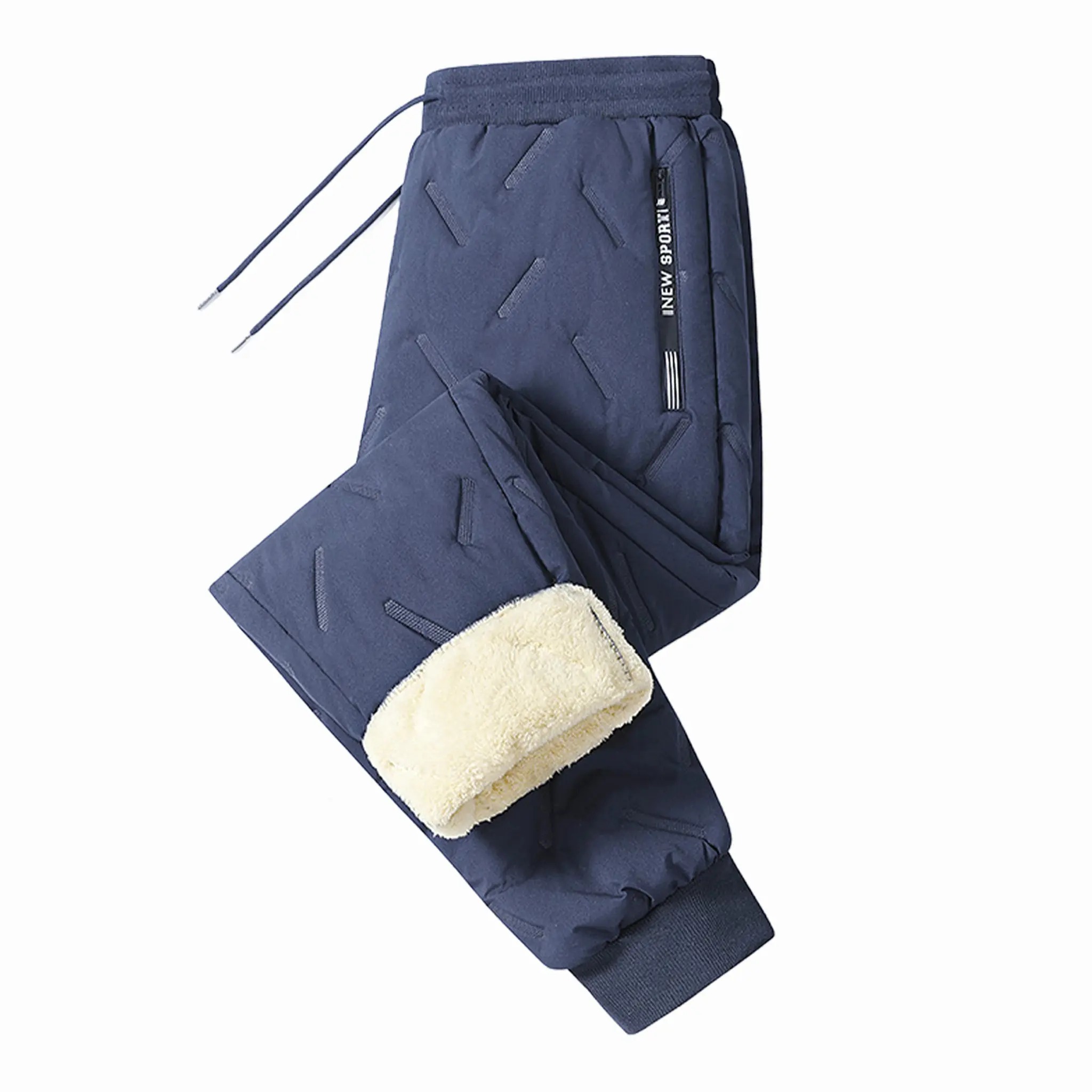 Men's Thick Sherpa Lined Thermal Pants, High Waist High Stretch Windproof Cold Resistant Solid Casual Sports Pants 