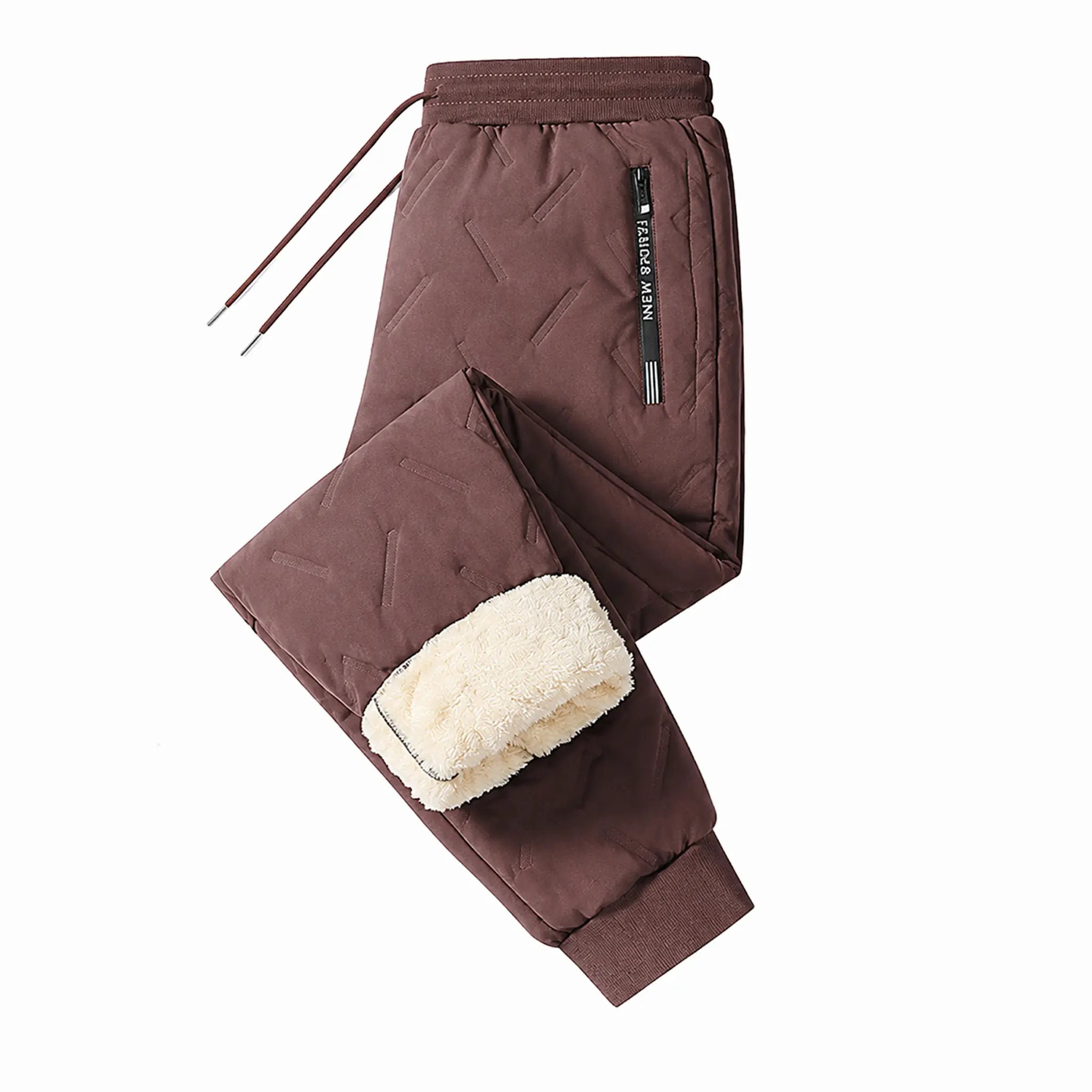 Men's Thick Sherpa Lined Thermal Pants, High Waist High Stretch Windproof Cold Resistant Solid Casual Sports Pants 