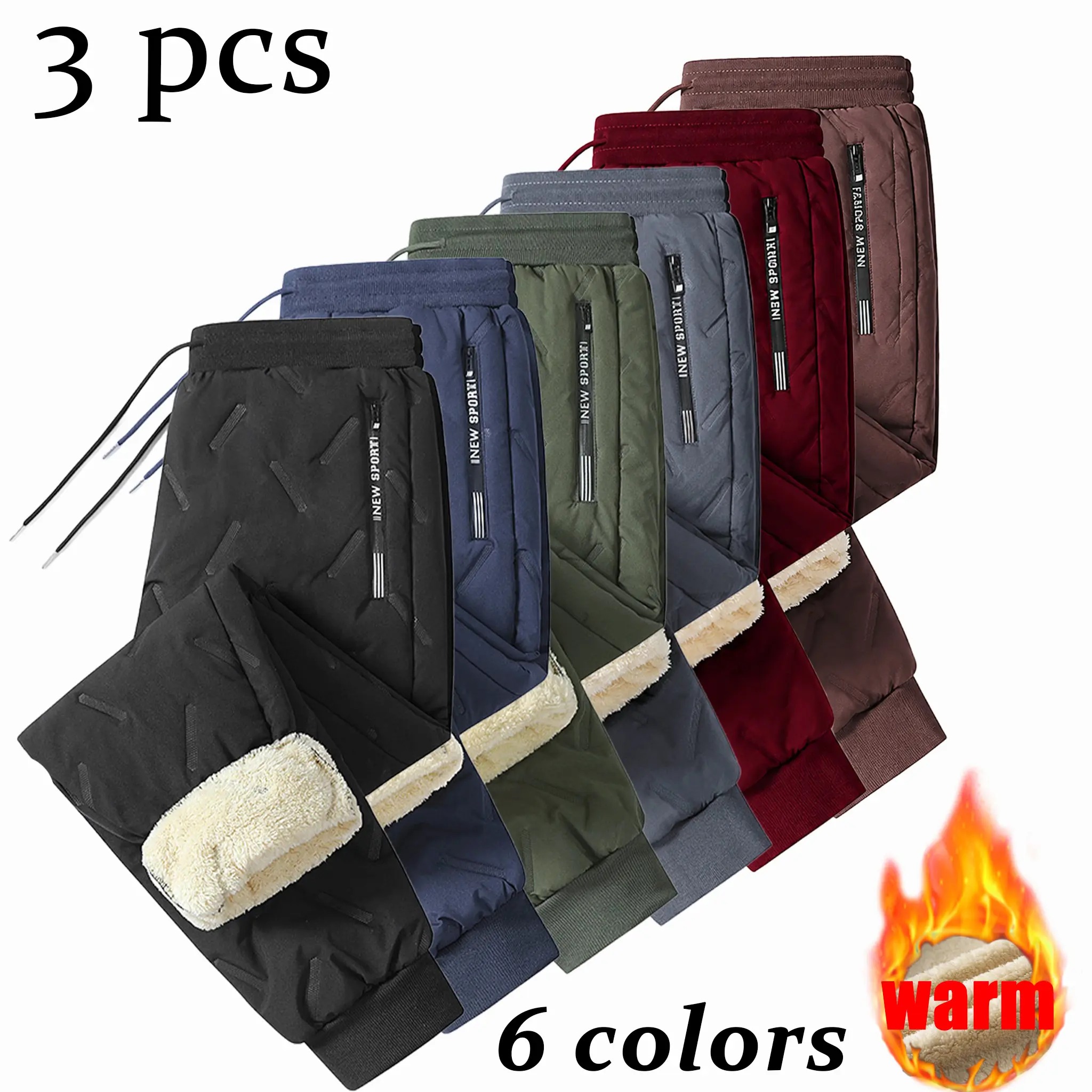 Men's Thick Sherpa Lined Thermal Pants, High Waist High Stretch Windproof Cold Resistant Solid Casual Sports Pants 