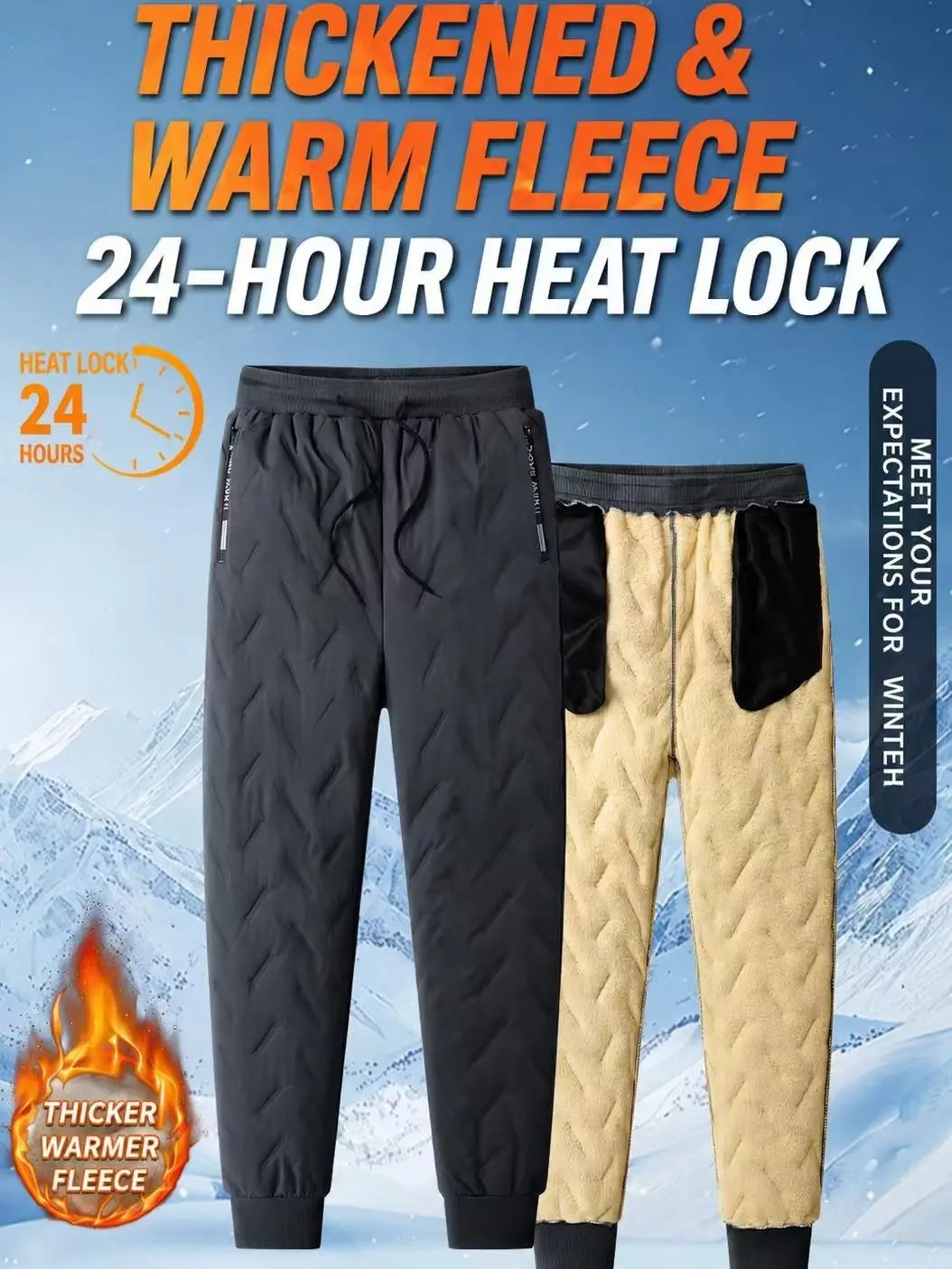 Men's Thick Sherpa Lined Thermal Pants, High Waist High Stretch Windproof Cold Resistant Solid Casual Sports Pants 