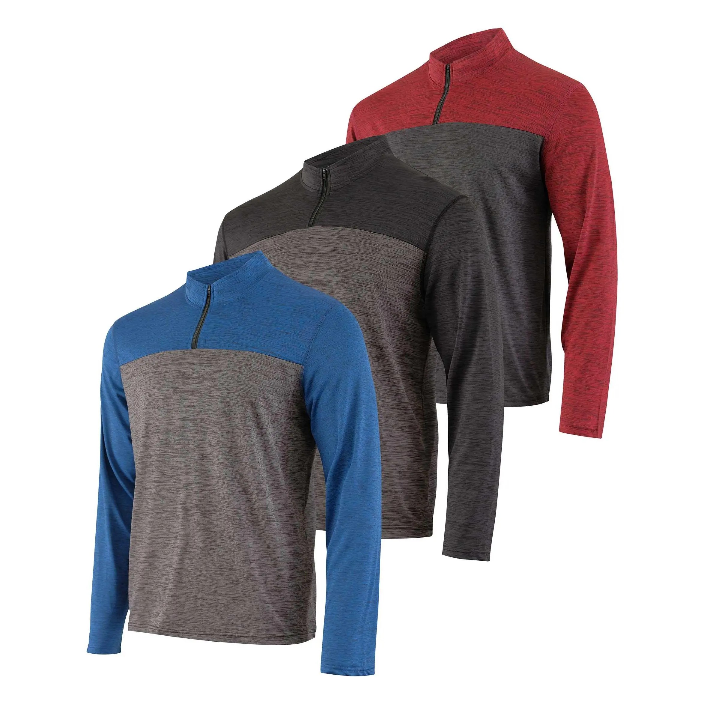 Men’s Dry‑Fit Performance Quarter Zip Long Sleeve Pullover, Quick Dry Athletic Active Top