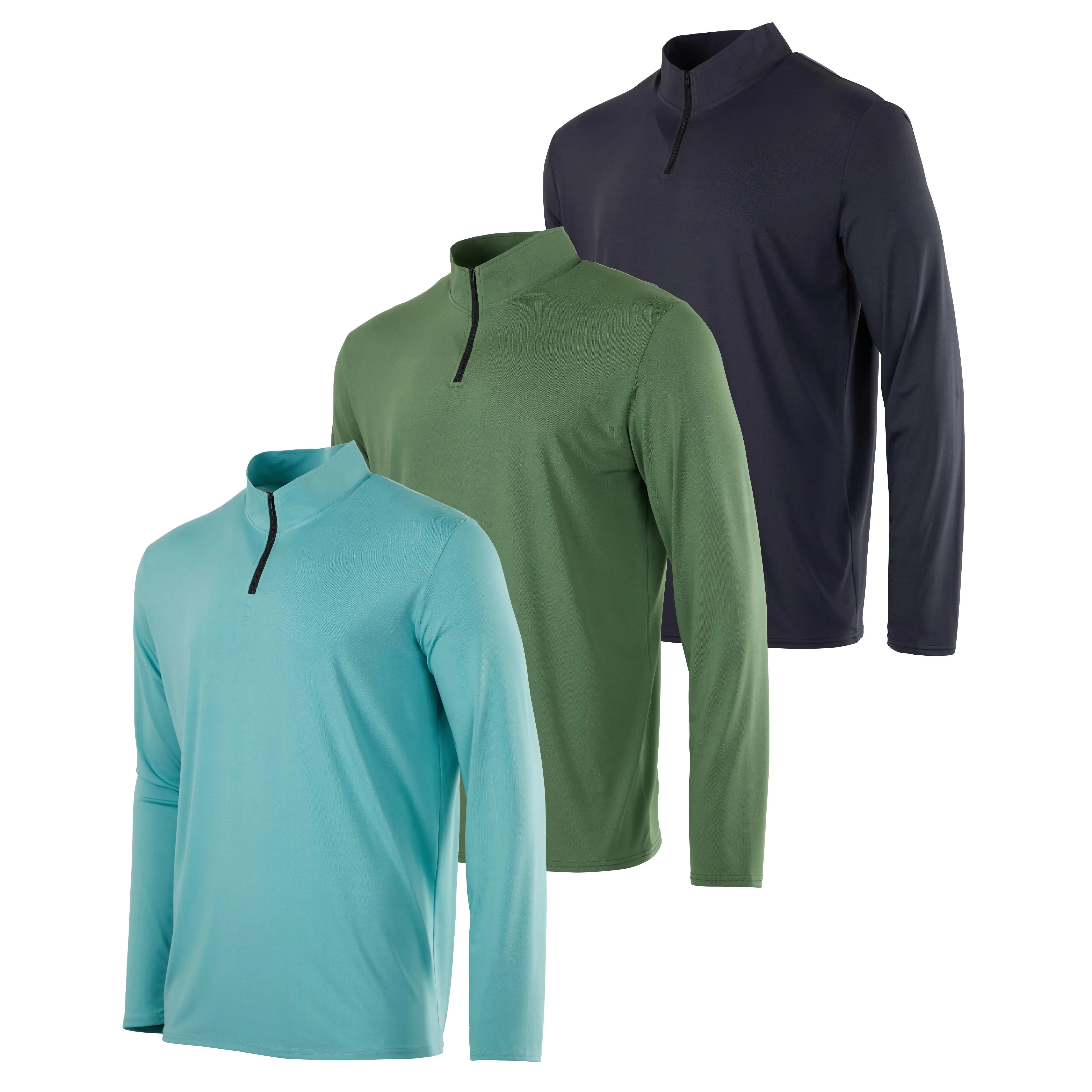 Men’s Dry‑Fit Performance Quarter Zip Long Sleeve Pullover, Quick Dry Athletic Active Top