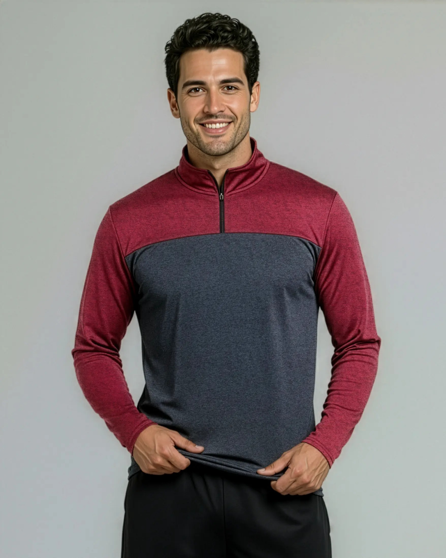 Men’s Dry‑Fit Performance Quarter Zip Long Sleeve Pullover, Quick Dry Athletic Active Top