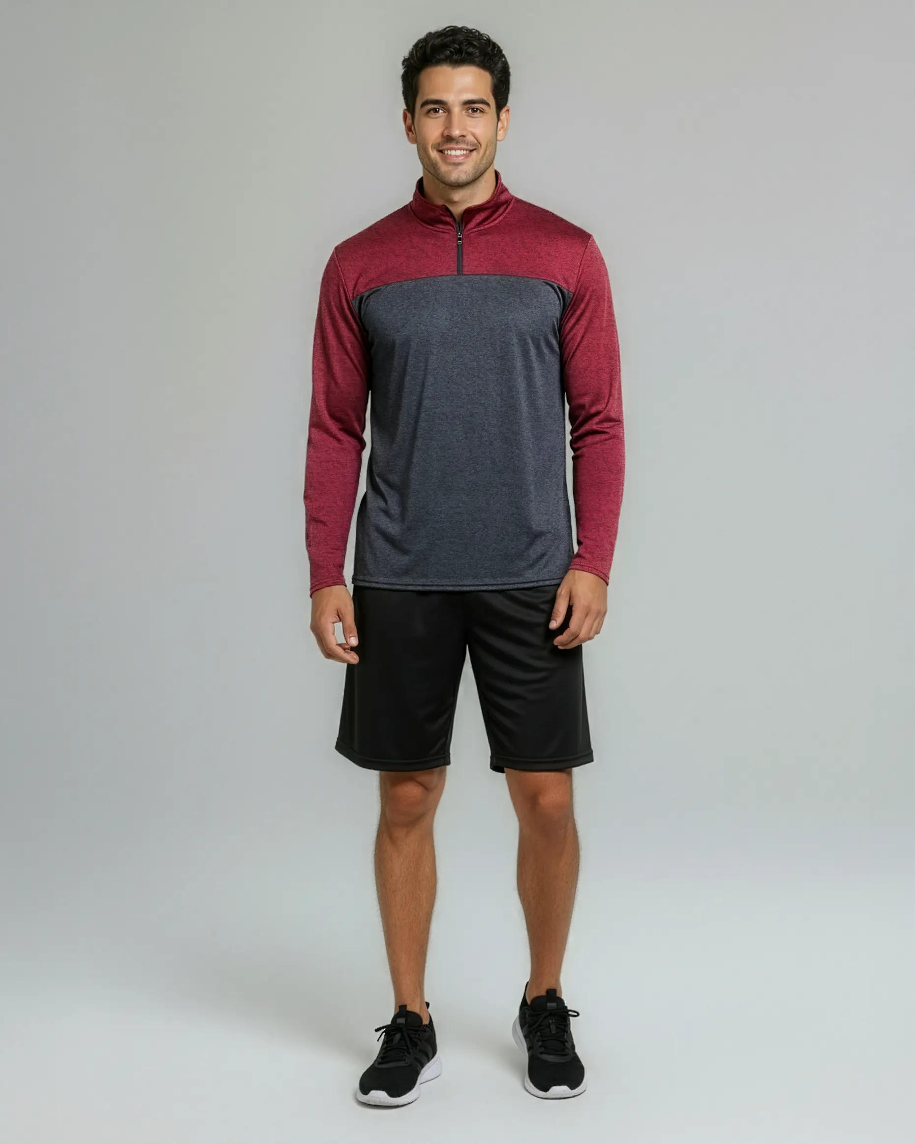 Men’s Dry‑Fit Performance Quarter Zip Long Sleeve Pullover, Quick Dry Athletic Active Top