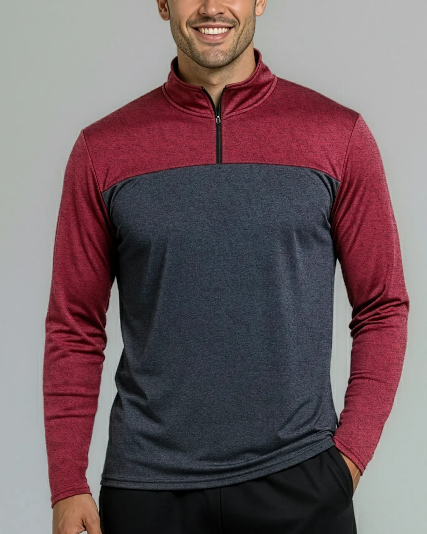 Men’s Dry‑Fit Performance Quarter Zip Long Sleeve Pullover, Quick Dry Athletic Active Top