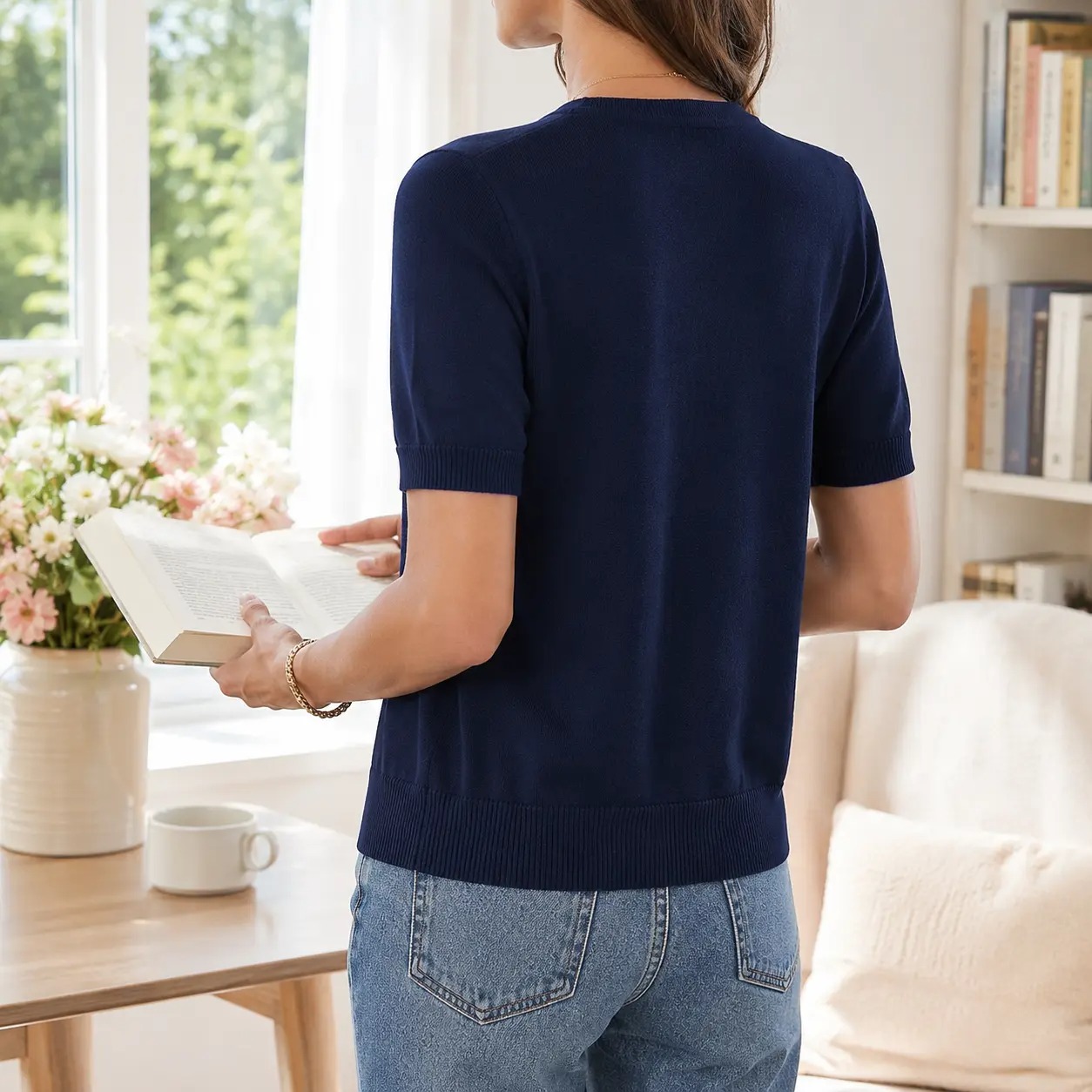 Women's 100% Cotton Cropped Button Down Cardigan Lightweight Short Sleeve Knit Sweater