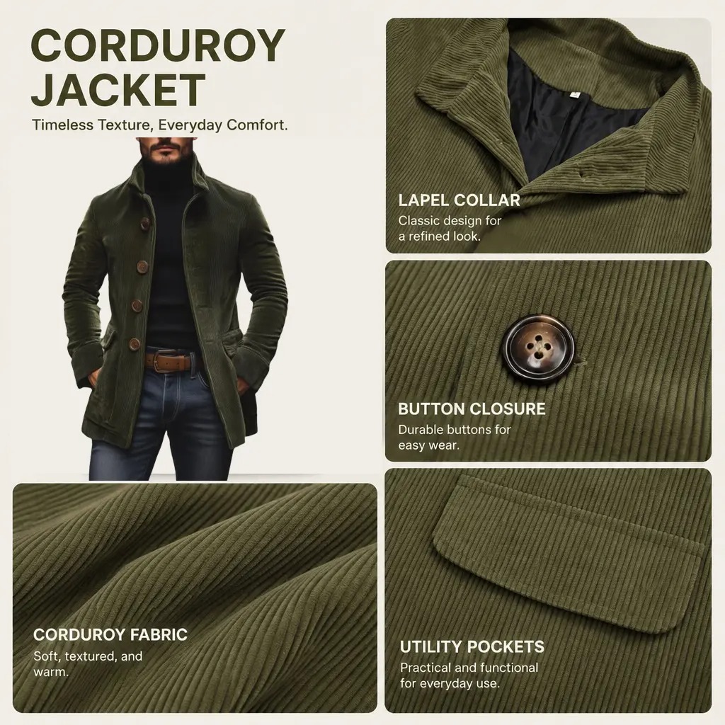 Men's Stand Collar Button Cardigan Jacket Solid Color Casual Business Blazer with Side Pockets