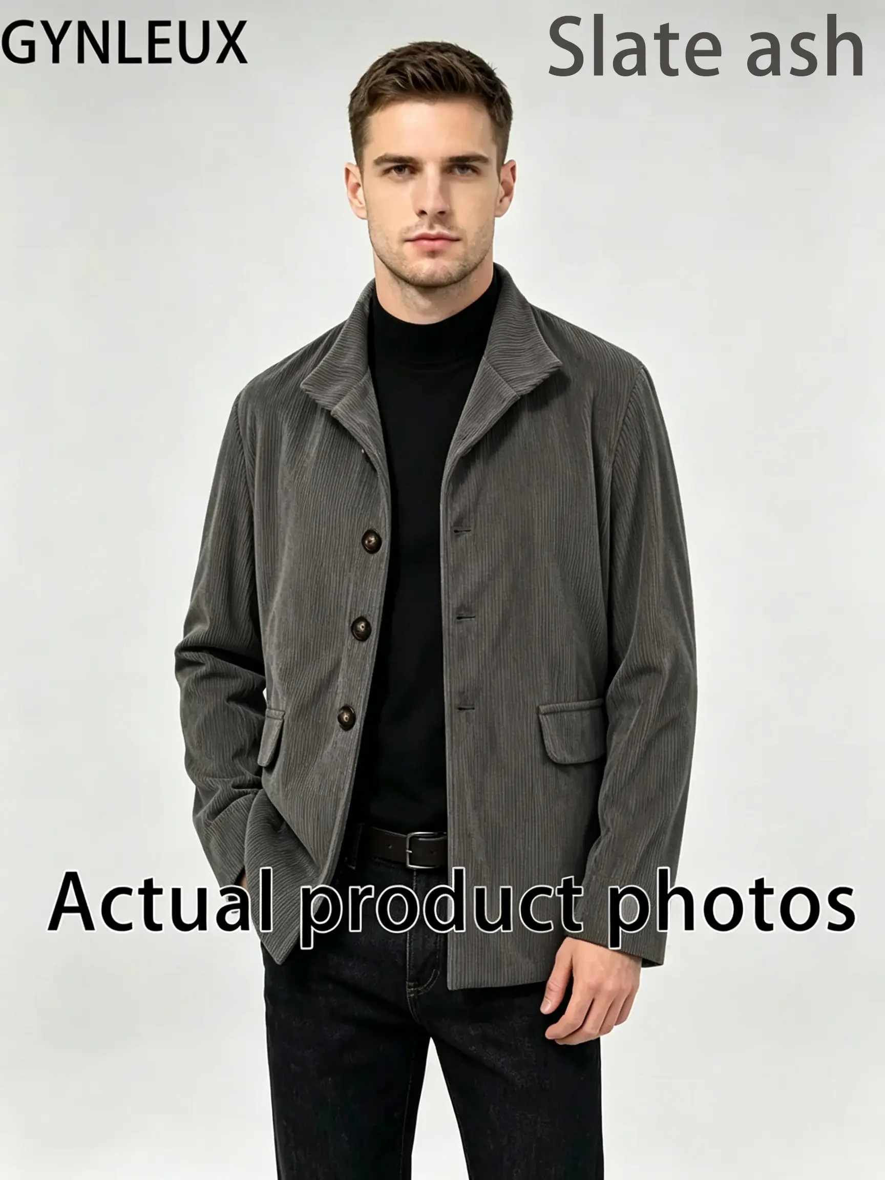 Men's Stand Collar Button Cardigan Jacket Solid Color Casual Business Blazer with Side Pockets