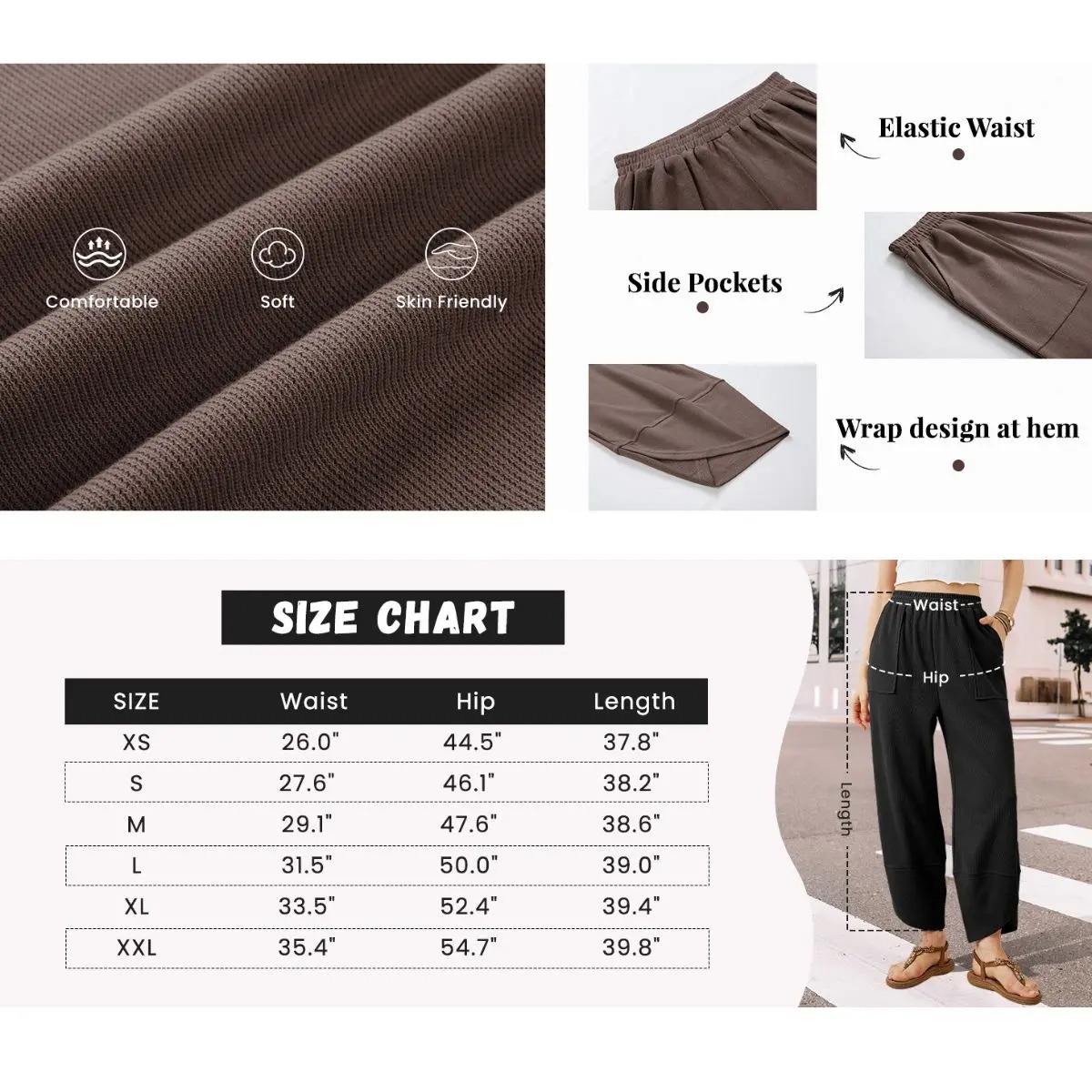Women's Elastic Waist Wide Leg Palazzo Pants, Casual Loose Baggy Harem Pants with Pockets