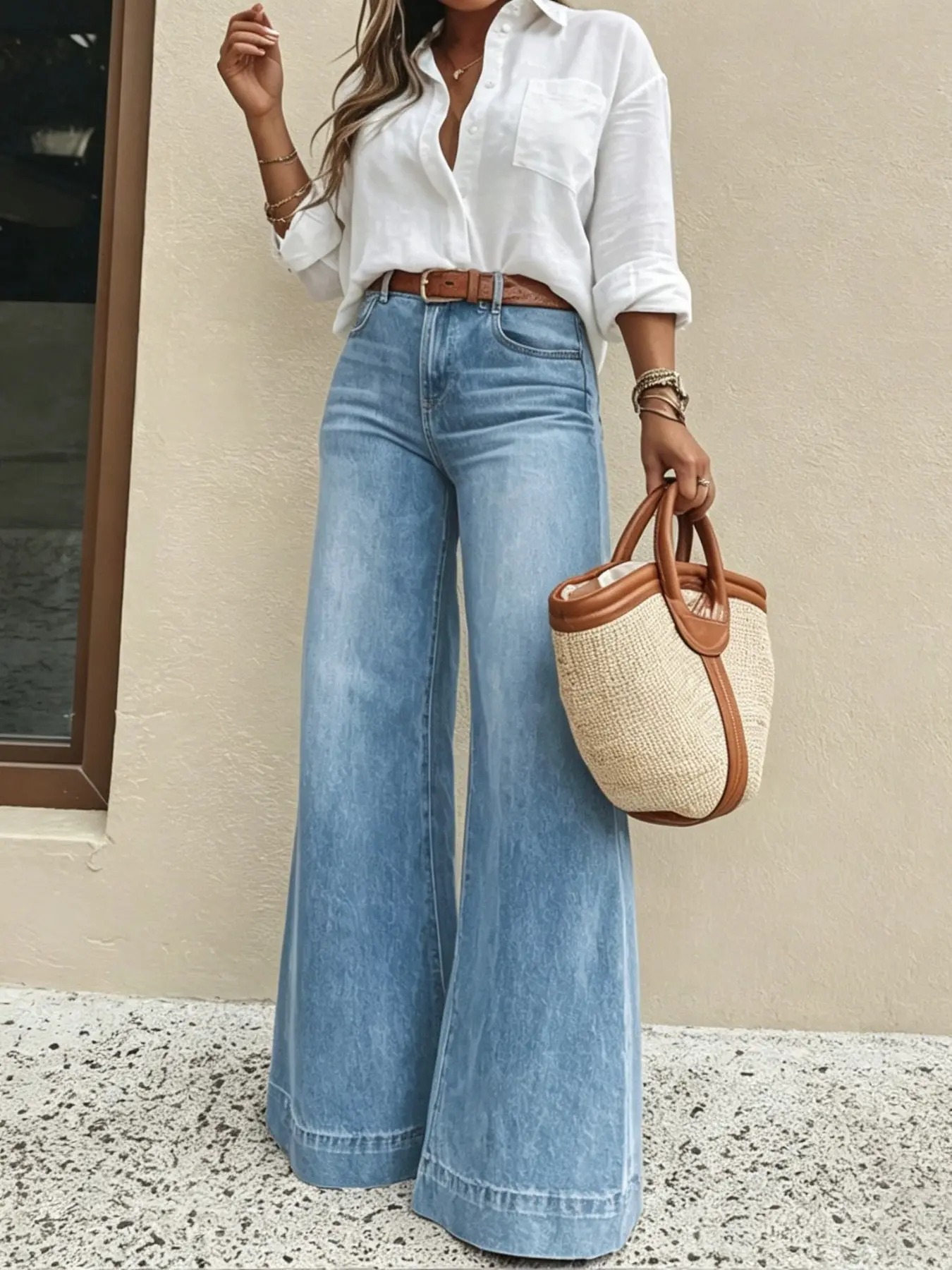 Women's High Waist Elastic Jeans, Casual Loose Fit Plain Unlined Denim Pants, Slimming Comfort Versatile All-Season Daily Trousers