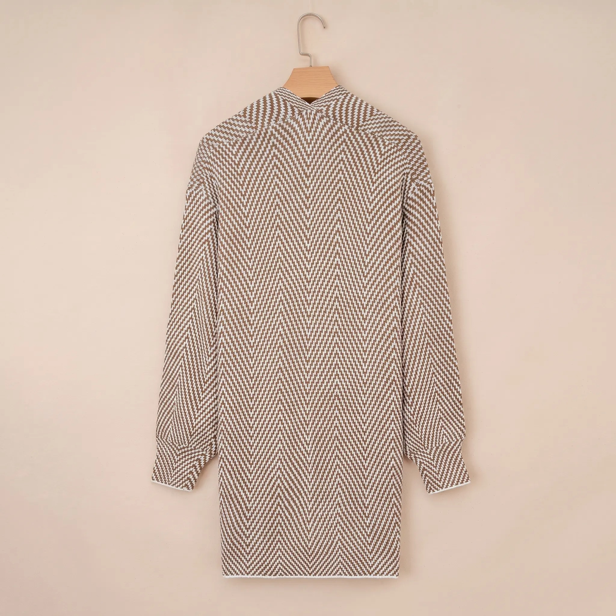 Women's Open Front Herringbone Colorblock Cardigan Sweater, Soft Chunky Knit Oversized Sweater Coat with Pockets