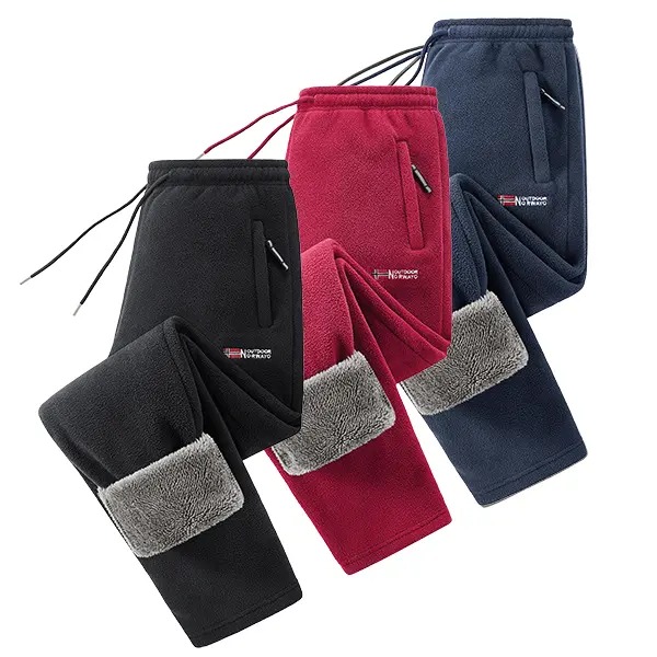 Men's Fleece Lined Winter Athletic Pants, Elastic Drawstring Warm Casual Long Pants with Pockets, Comfort Thick Thermal Joggers