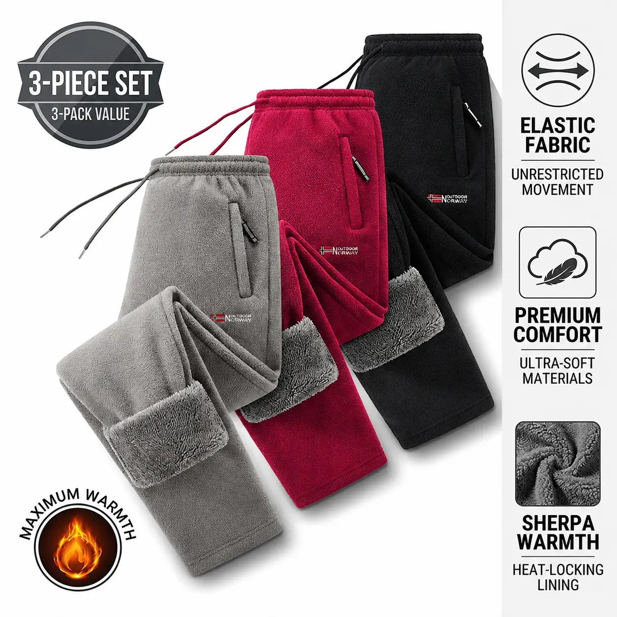 Men's Fleece Lined Winter Athletic Pants, Elastic Drawstring Warm Casual Long Pants with Pockets, Comfort Thick Thermal Joggers