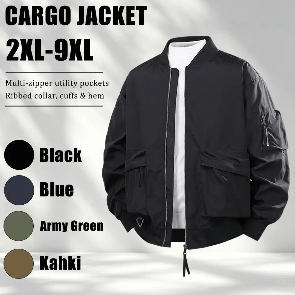 Men's plus size black cargo workwear jacket