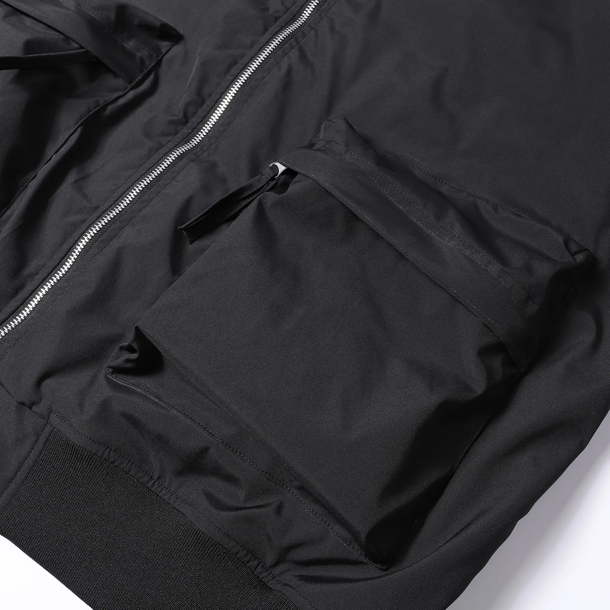Cargo jacket zippered utility pocket detail