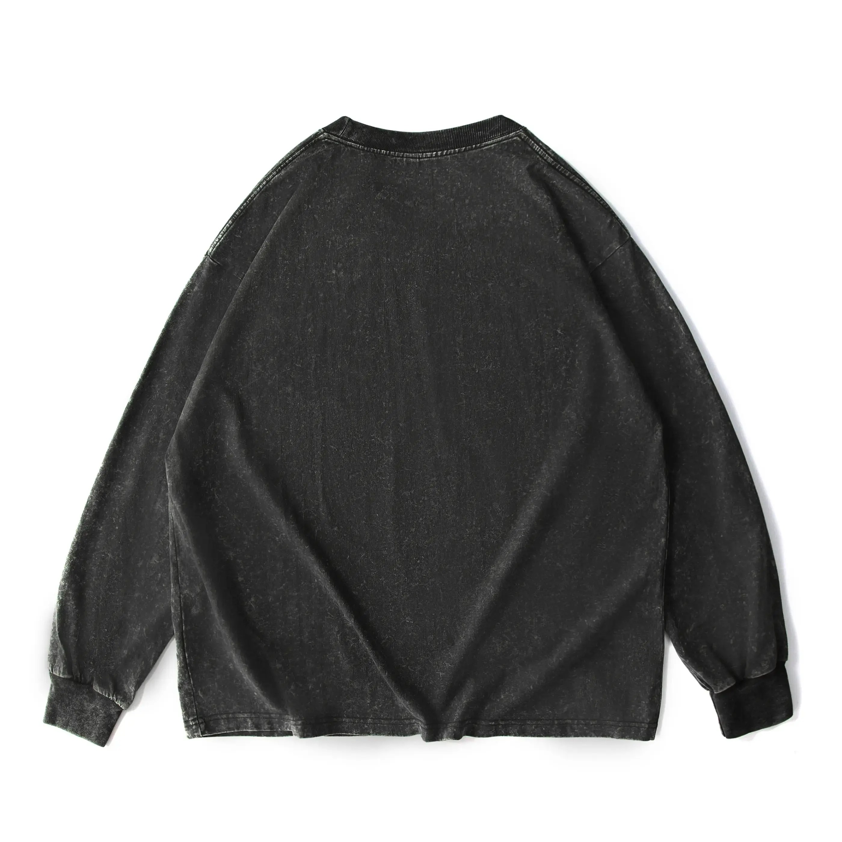 Back of oversized black washed long sleeve shirt
