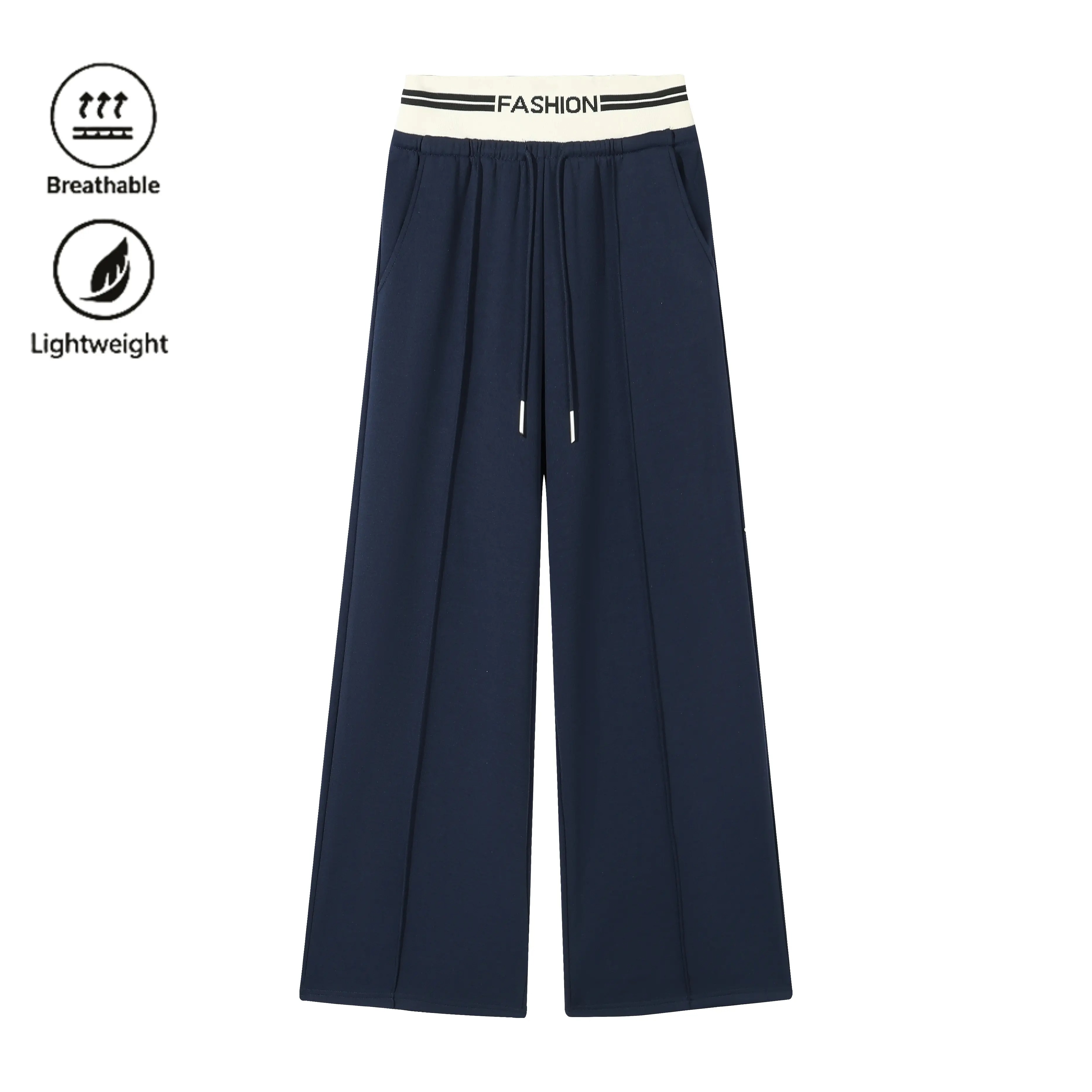 Women's Contrast Waistband Wide Leg Sweatpants, Soho Chic Casual Loose Trousers, Spring Autumn Daily Commute Shopping Fashion Bottoms