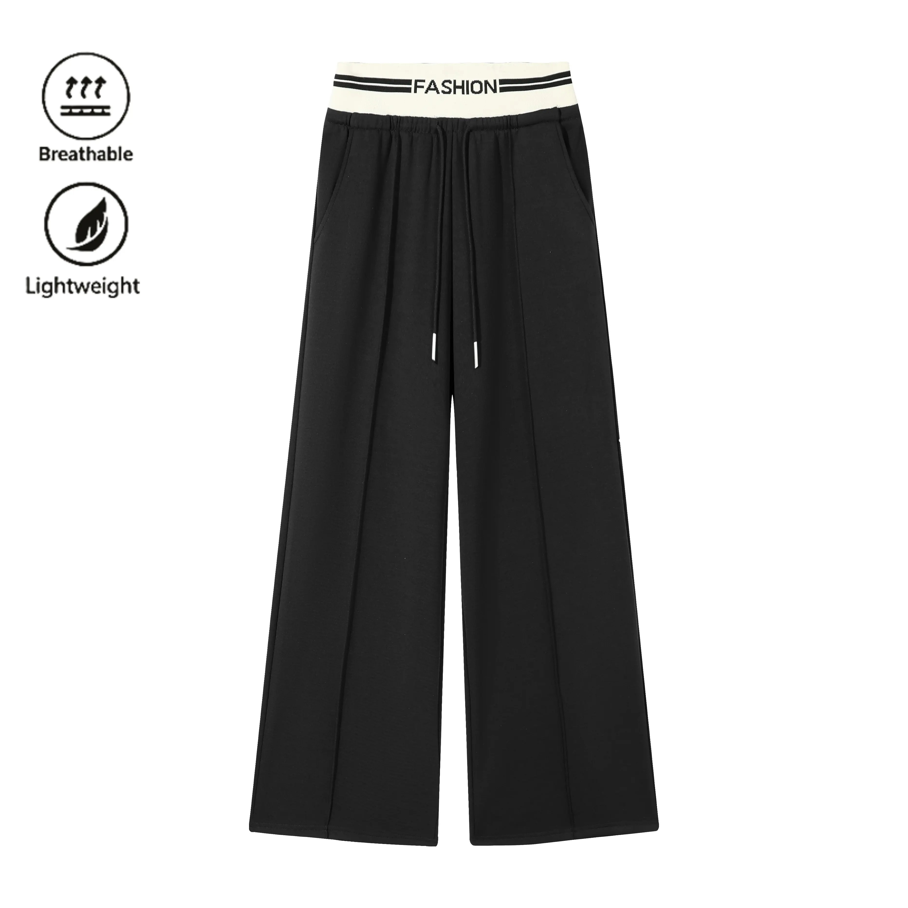 Women's Contrast Waistband Wide Leg Sweatpants, Soho Chic Casual Loose Trousers, Spring Autumn Daily Commute Shopping Fashion Bottoms