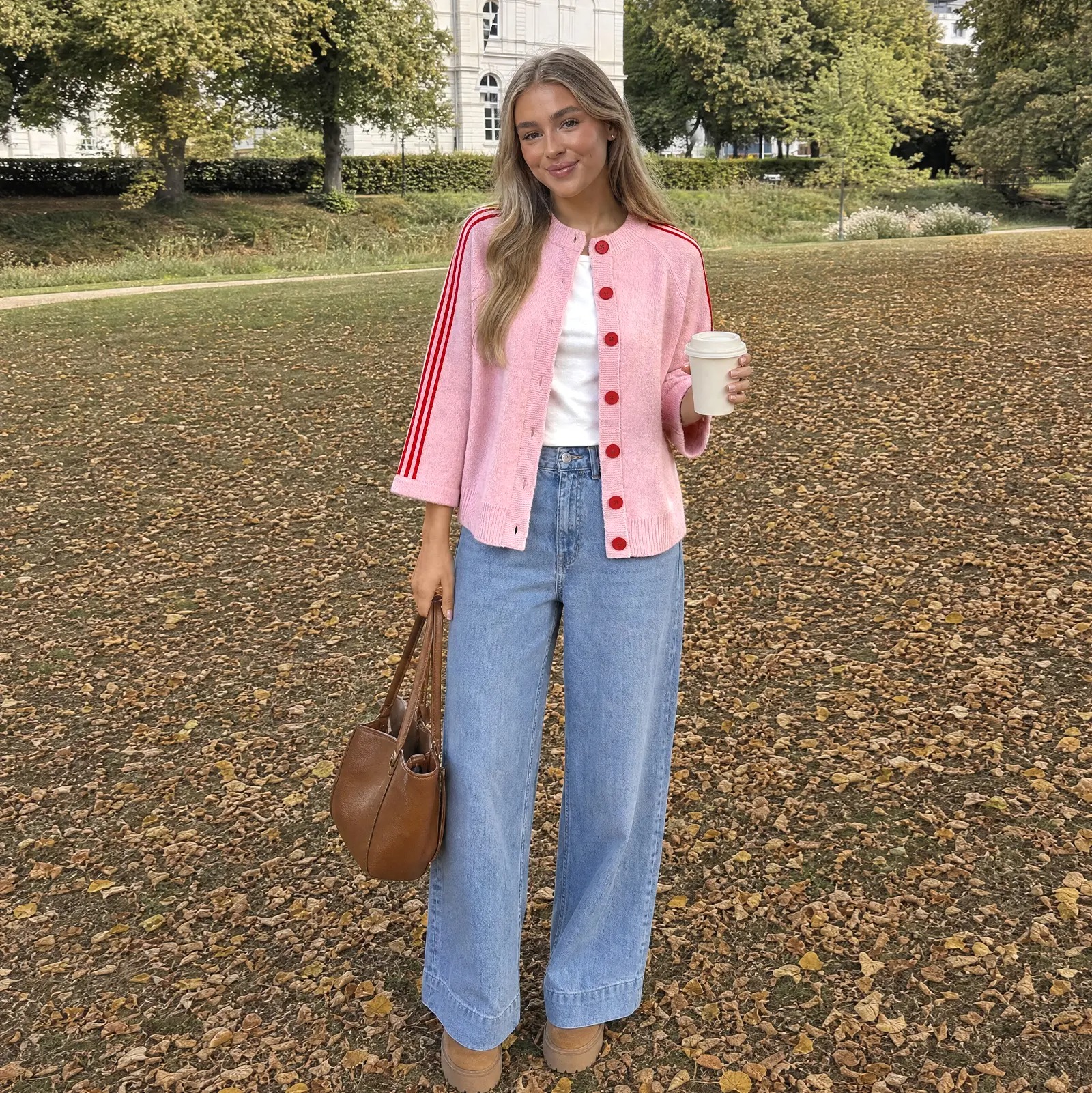 Women's Striped 3/4 Sleeve Cropped Knit Cardigan, Crew Neck Button Down Y2K Fall Casual Lightweight Sweater Jacke