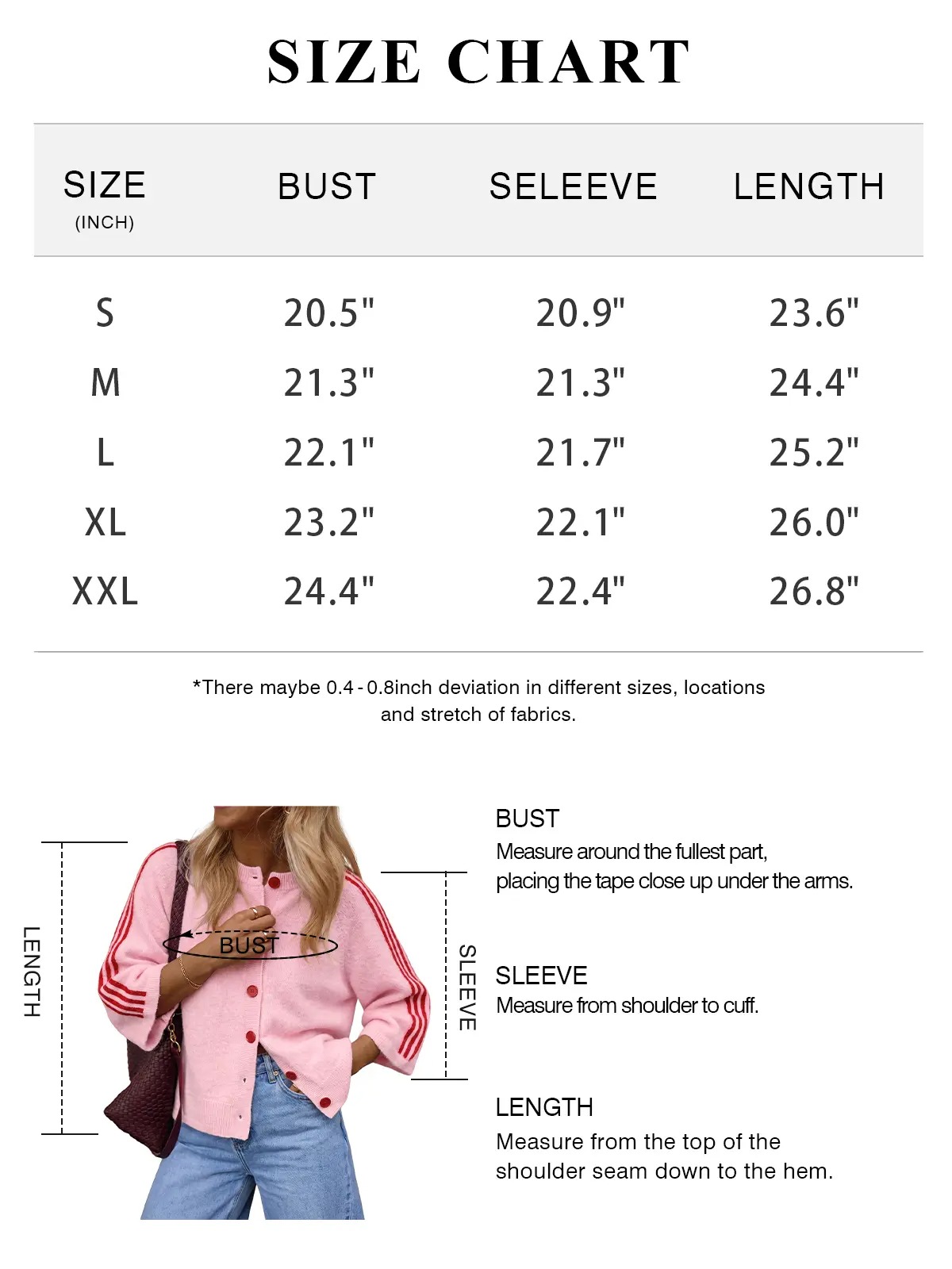 Women's Striped 3/4 Sleeve Cropped Knit Cardigan, Crew Neck Button Down Y2K Fall Casual Lightweight Sweater Jacke