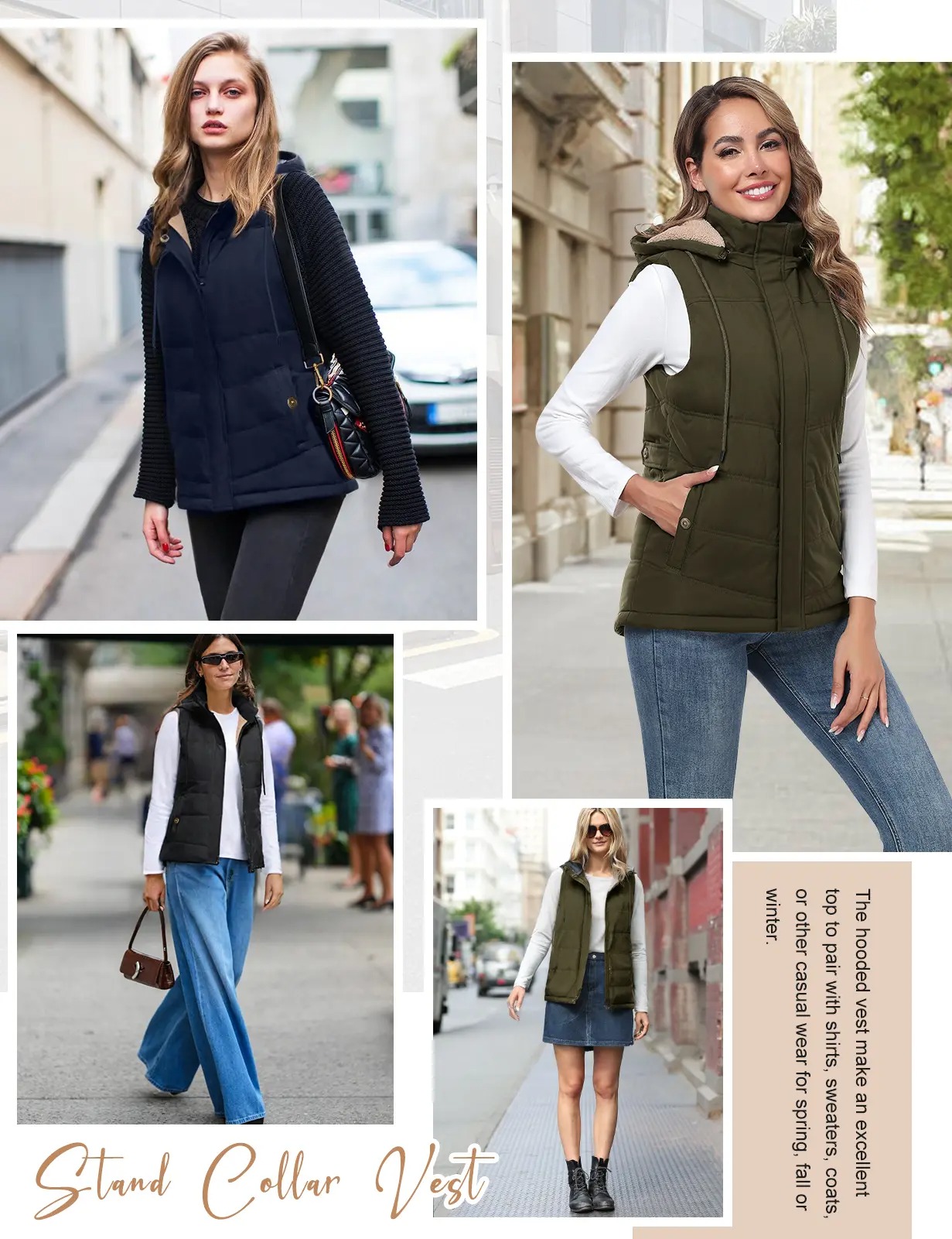 Women's Sherpa Fleece Lined Puffer Vest, Removable Hood Sleeveless Quilted Gilet, Lightweight Insulated Casual Winter Outerwear