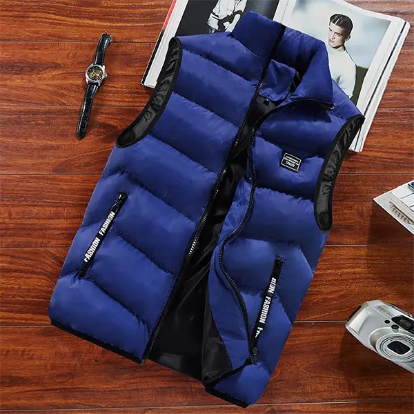 Men's Stand Collar Sleeveless Cargo Vest, Lightweight Windproof Polyester Gilet with Zipper Pockets