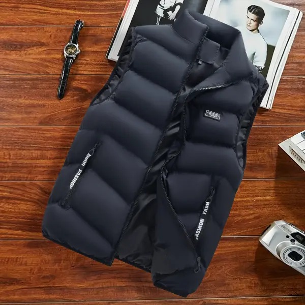 Men's Stand Collar Sleeveless Cargo Vest, Lightweight Windproof Polyester Gilet with Zipper Pockets