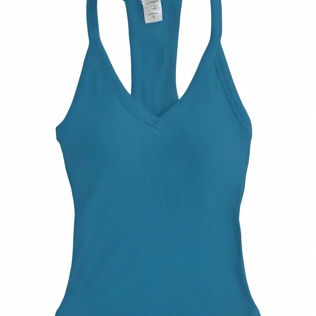 Women's V-Neck Ribbed Racerback Tank Top Fitted Longline Padded Athletic Casual Cami Top