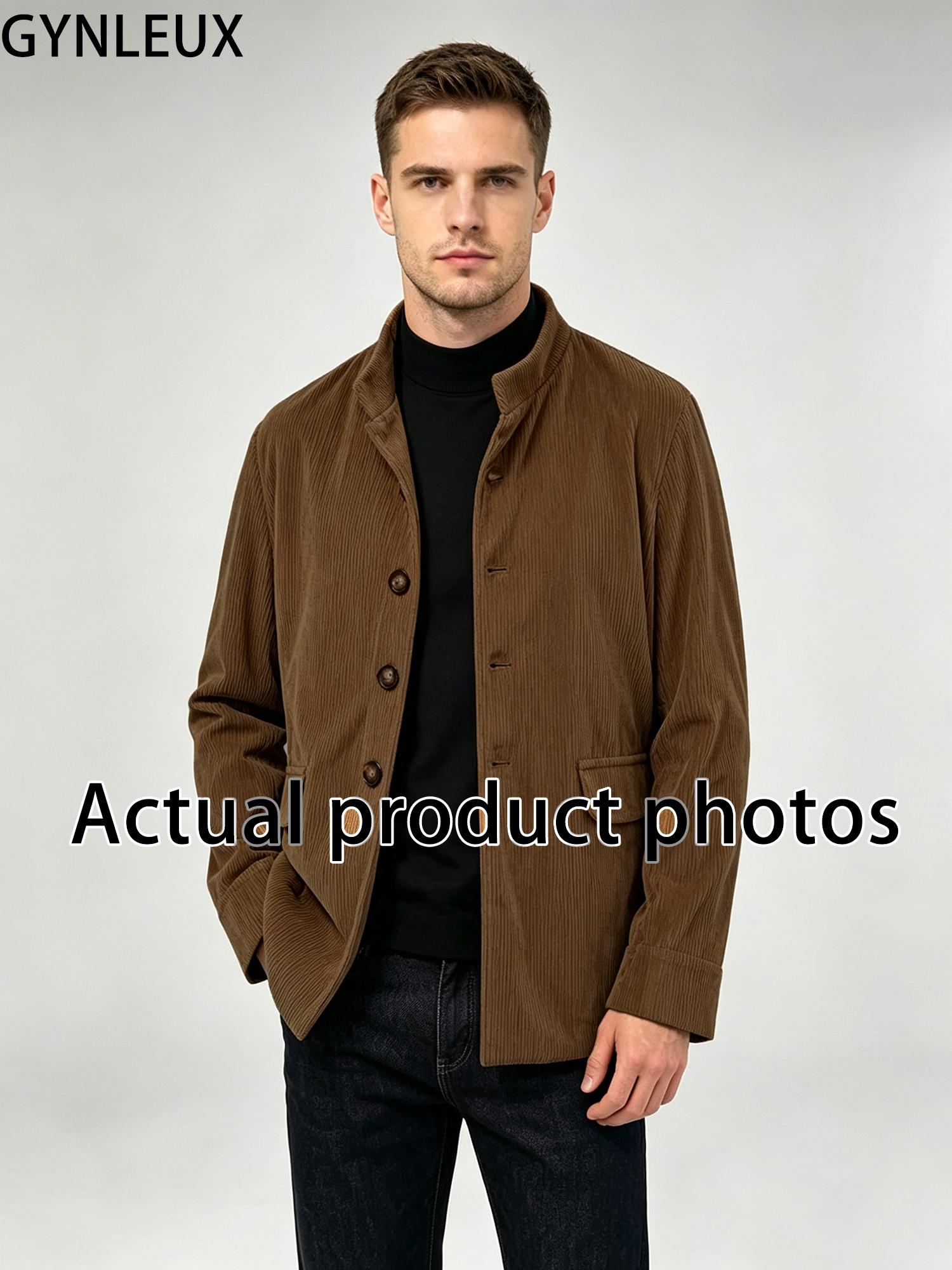 Mens Solid Color Stand Collar Buttons Pockets Jacket Cardigan Suit For Spring Autumn Daily Business Casual Commute Outdoor Dating Travel Everyday Male Fashion Suit Jacket Outfit Formal Menswear