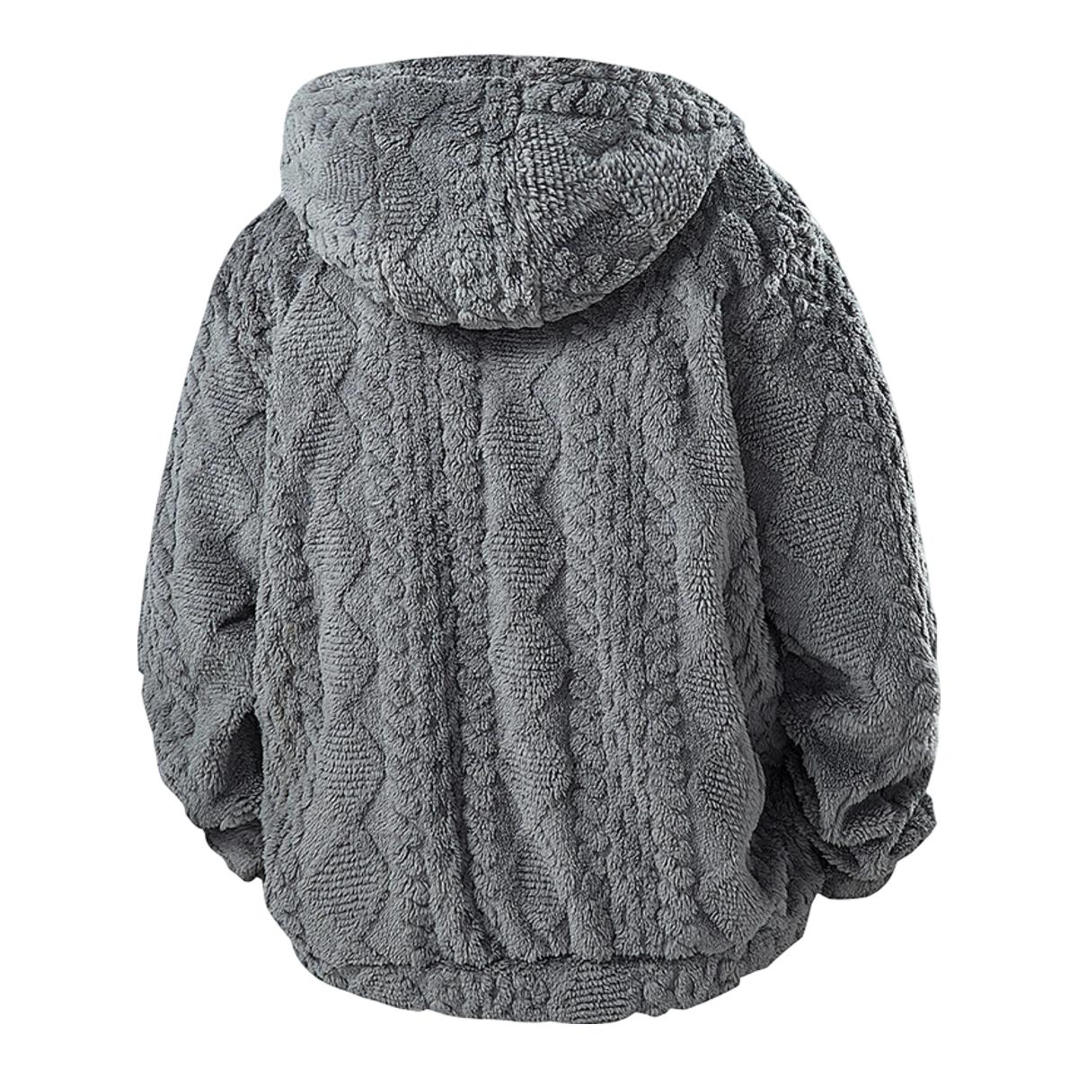 Men's thermal fleece jacket Polyester Jacquard Fabric Zip-Up Hoodie Jacket - Warm, Loose-Fit, Plush Texture, Plain Hooded Outerwear with Decorative Zipper Pull, Kangaroo Pockets for Outdoor & Indoor Urban Commute Menswear
