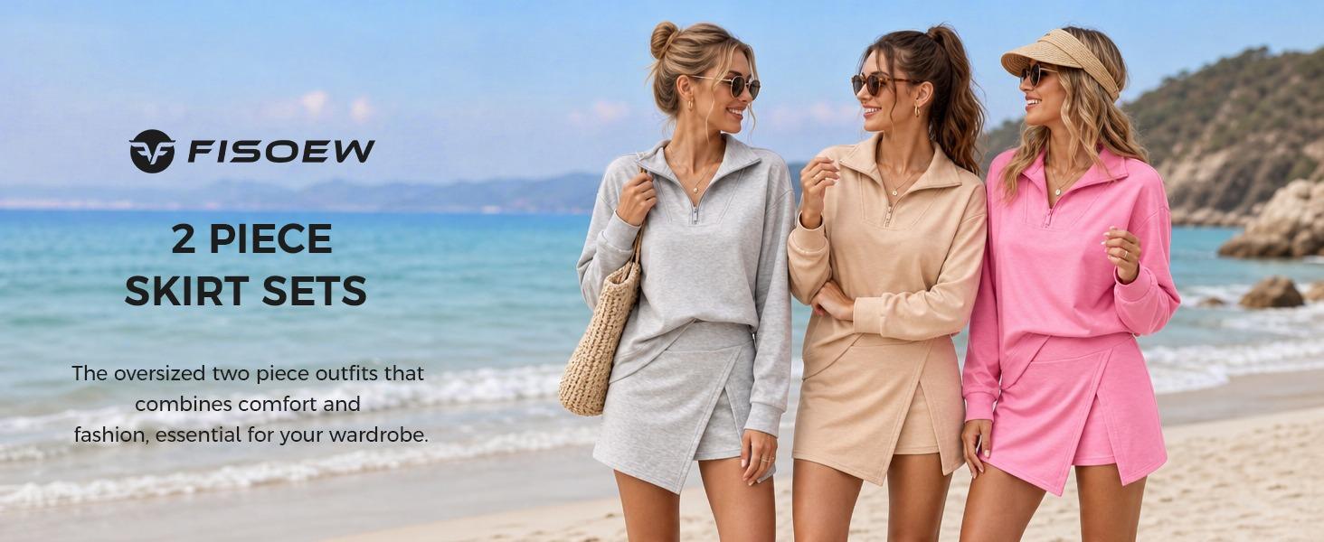 [HOT] Fisoew Women's 2-Piece Athleisure Outfit Sleeveless Half-Zip Sweatshirt & Long-Sleeve Skort Fitted Sportswear Set Casual Set Sports Clothing SohoChic