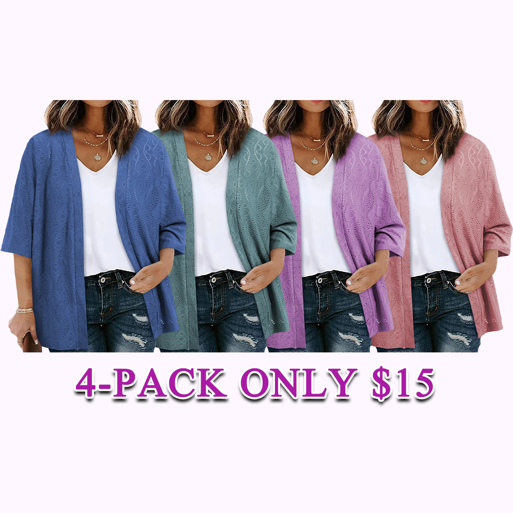Women's Half Sleeve Jacquard Knit Kimono Cardigan Lightweight Open Front Summer Cover Up