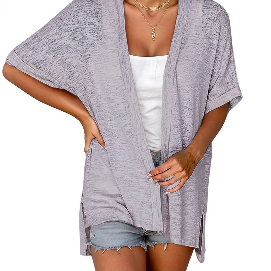 Women's Oversized Short Sleeve Open Front Knit Cardigan Lightweight Summer Beach Cover Up Casual Batwing Knit Top