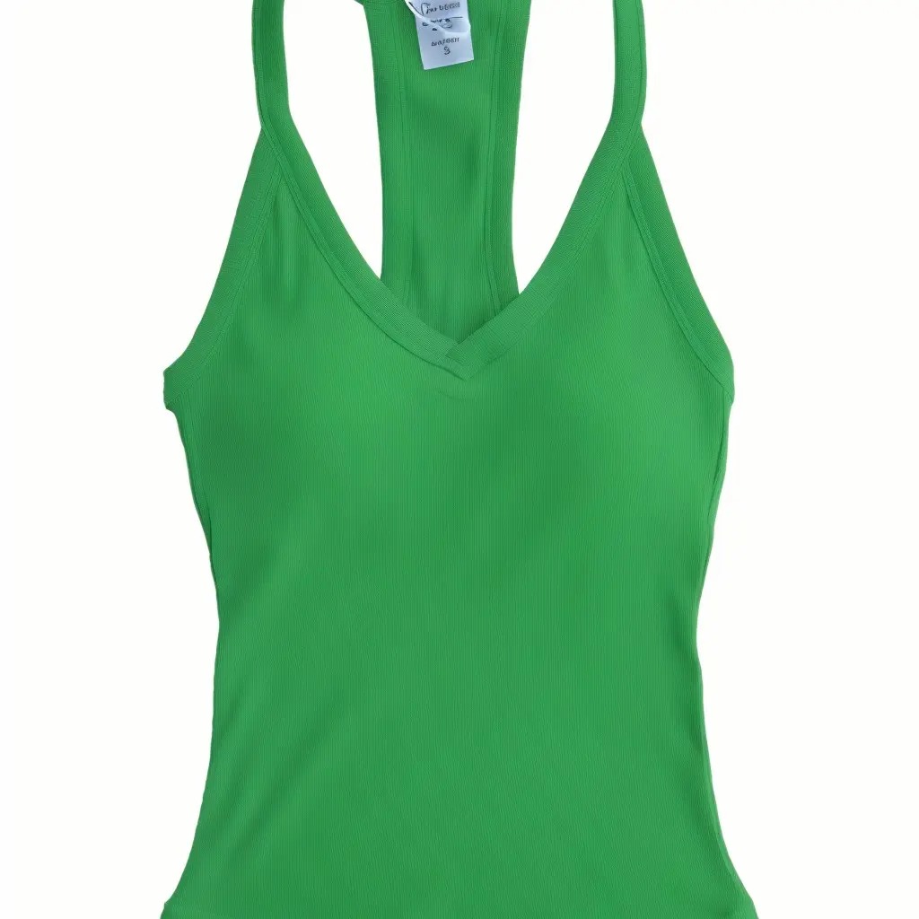 Women's V-Neck Ribbed Racerback Tank Top Fitted Longline Padded Athletic Casual Cami Top