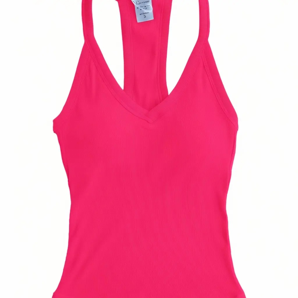 Women's V-Neck Ribbed Racerback Tank Top Fitted Longline Padded Athletic Casual Cami Top
