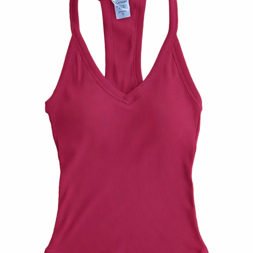 Women's V-Neck Ribbed Racerback Tank Top Fitted Longline Padded Athletic Casual Cami Top