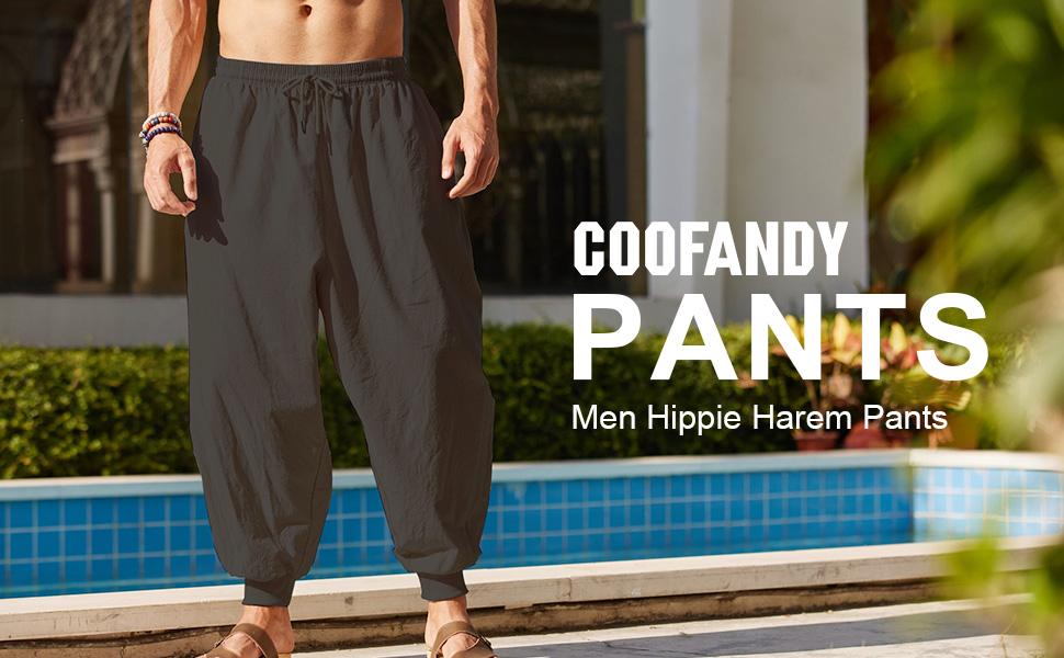 COOFANDY Men's Pants Hippie Harem Baggy Linen Boho Yoga Casual Drop Crotch Trouser Gift Ideas