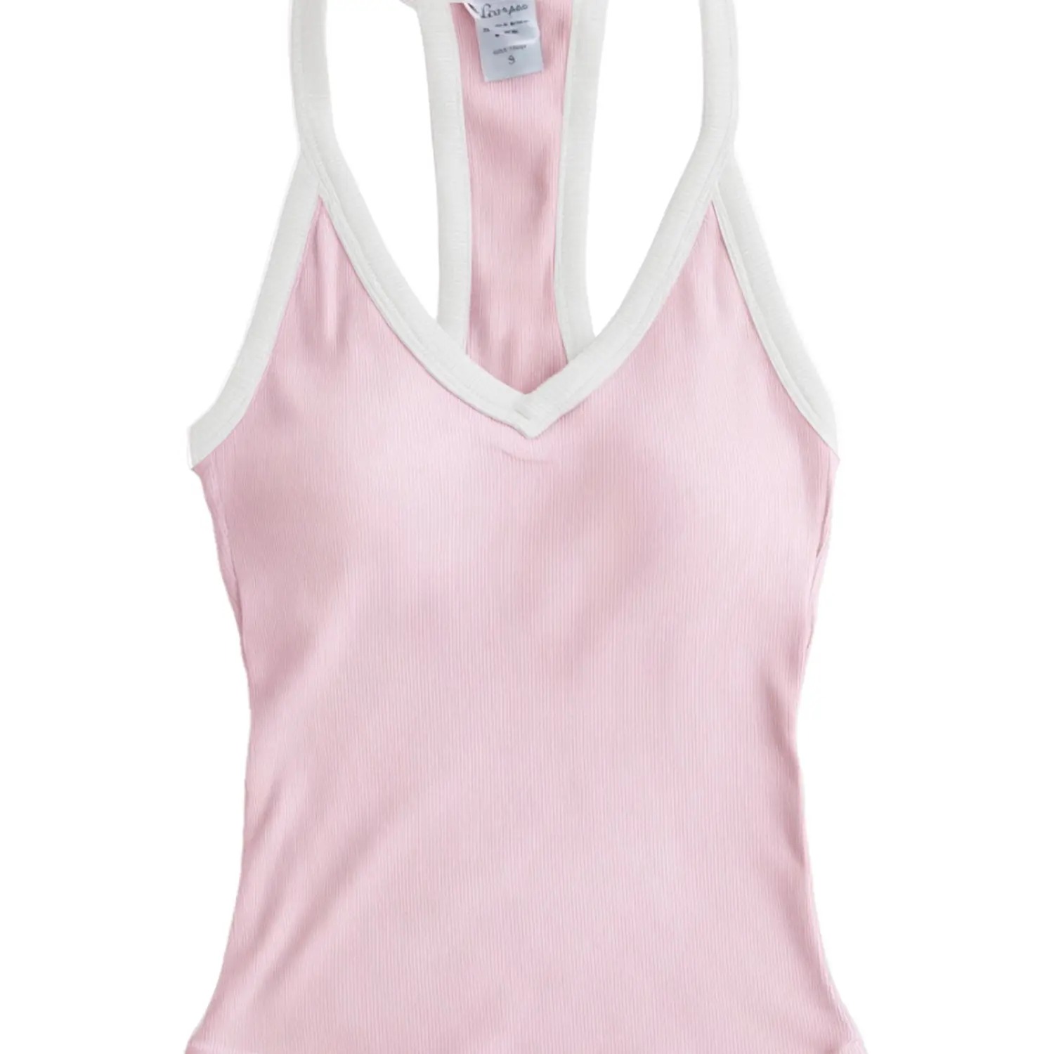Women's V-Neck Ribbed Racerback Tank Top Fitted Longline Padded Athletic Casual Cami Top