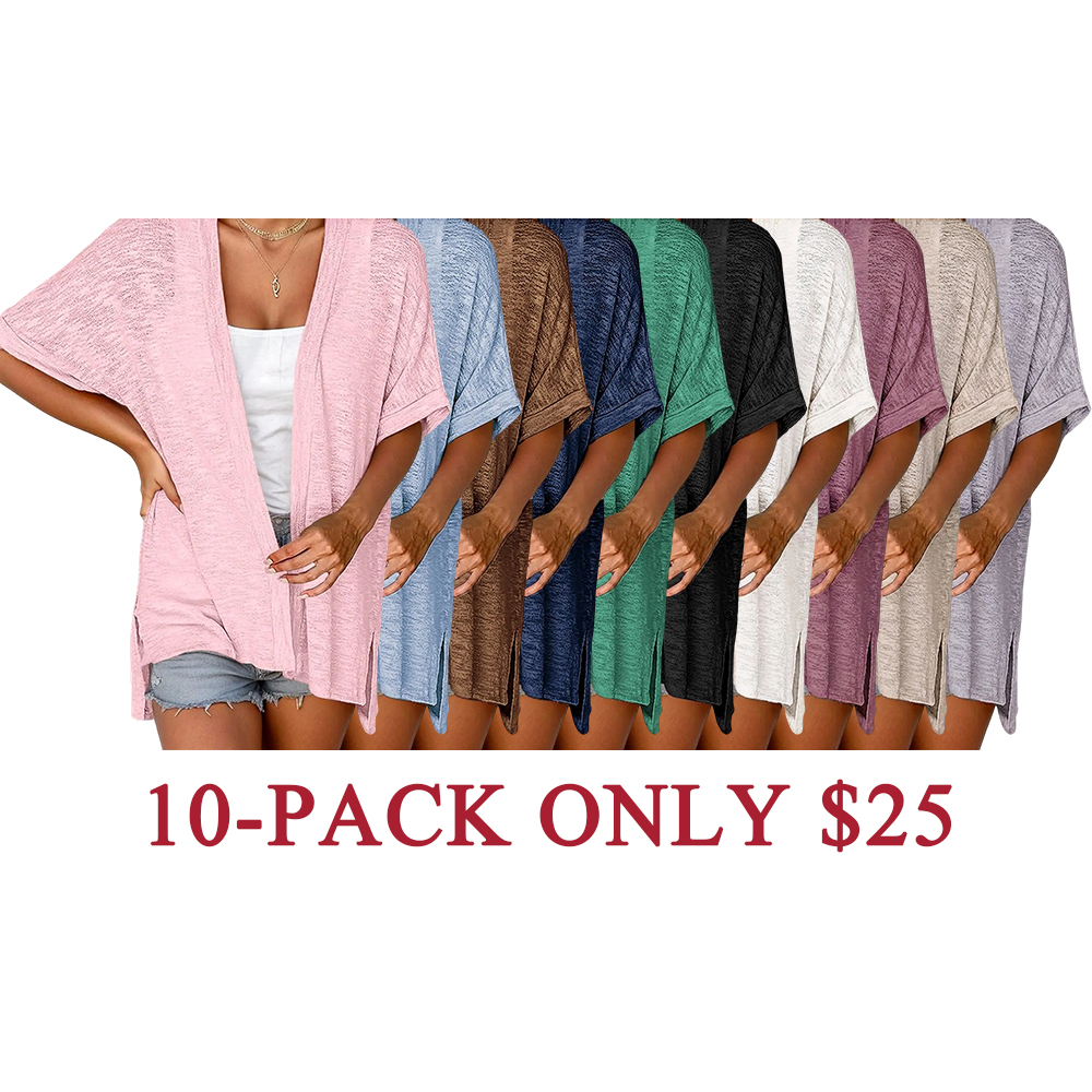Women's Oversized Short Sleeve Open Front Knit Cardigan Lightweight Summer Beach Cover Up Casual Batwing Knit Top