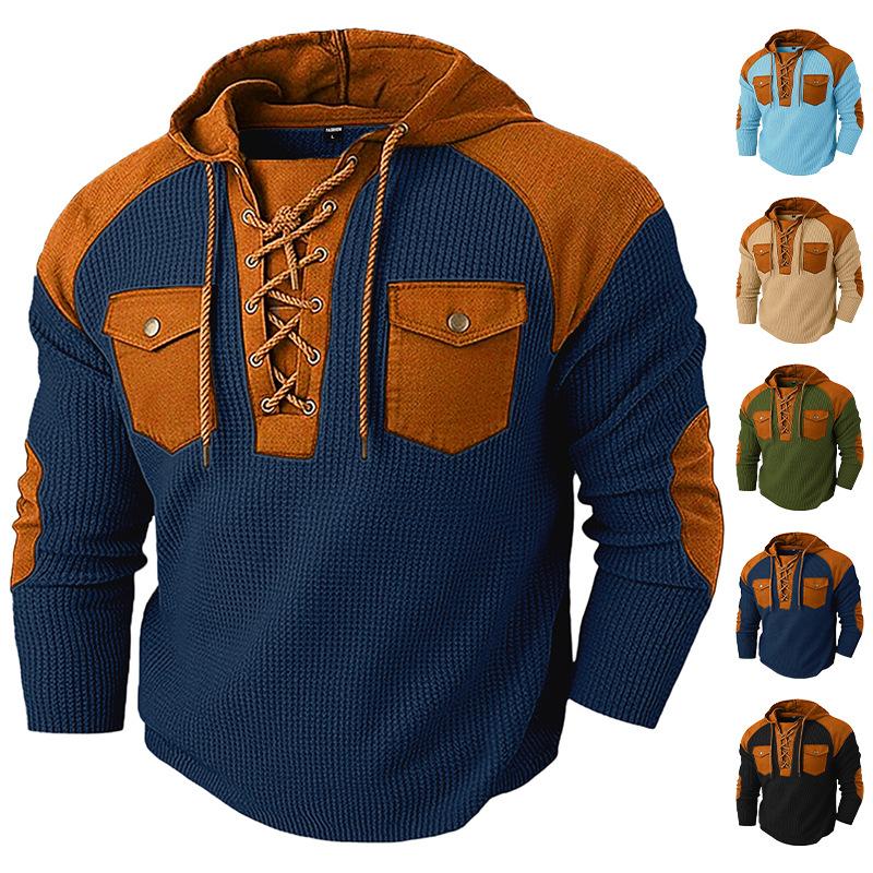Men's lace-up hooded knit sweatshirt