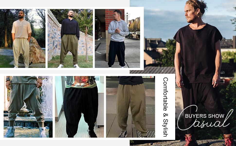 COOFANDY Men's Pants Hippie Harem Baggy Linen Boho Yoga Casual Drop Crotch Trouser Gift Ideas